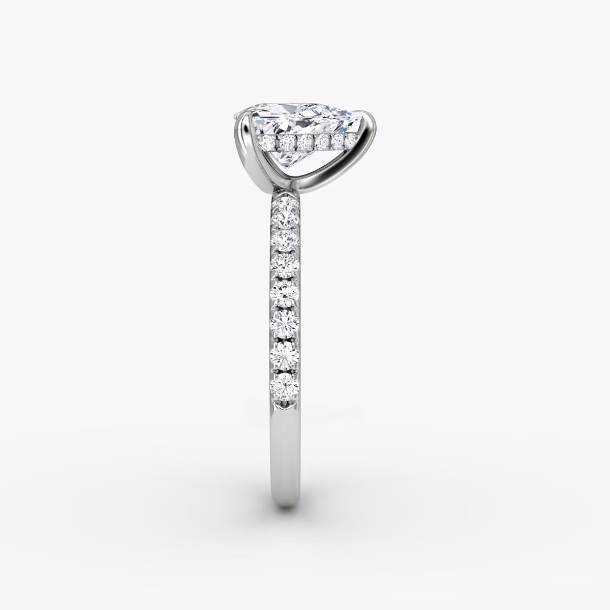 The Classic Hidden Halo | Trillion | Platinum | bandAccent: Pavé | bandWidth: large | prongStyle: Plain | diamondOrientation: vertical | caratWeight: other
