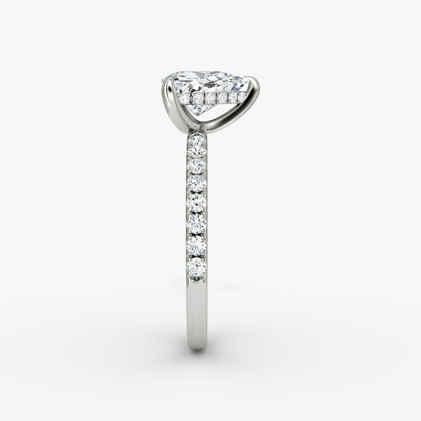 The Classic Hidden Halo | Trillion | Platinum | bandAccent: Pavé | bandWidth: large | prongStyle: Plain | diamondOrientation: vertical | caratWeight: other