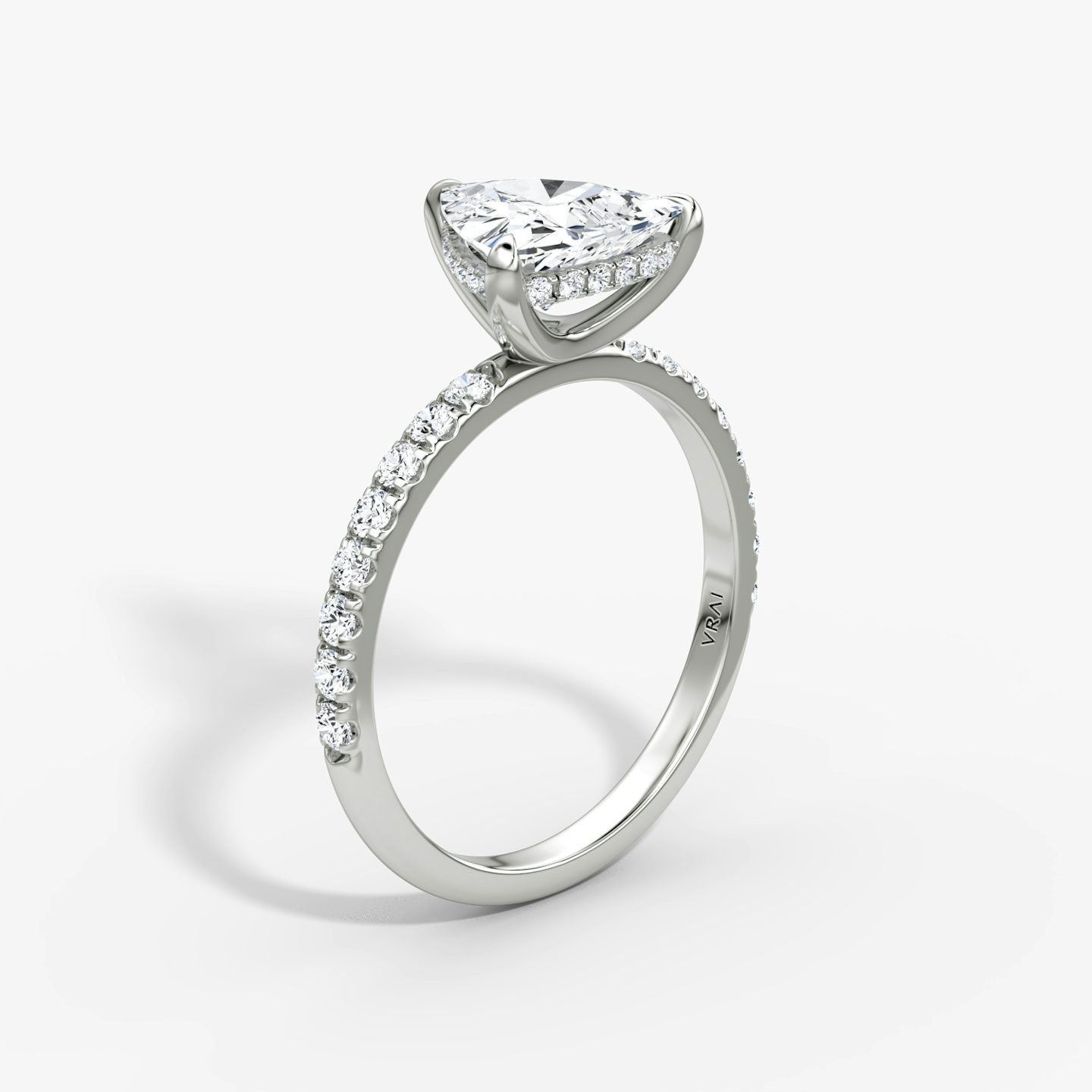 The Classic Hidden Halo | Trillion | Platinum | bandAccent: Pavé | bandWidth: large | prongStyle: Plain | diamondOrientation: vertical | caratWeight: other