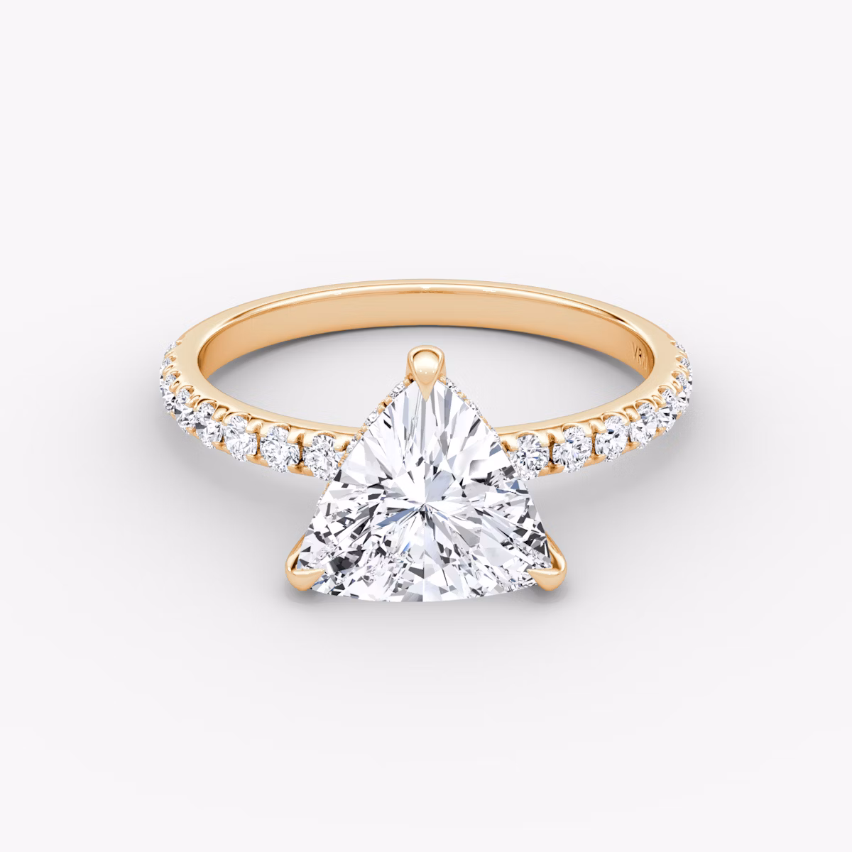 The Classic Hidden Halo | Trillion | 14k | Rose Gold | bandAccent: Pavé | bandWidth: large | prongStyle: Plain | diamondOrientation: vertical | caratWeight: other