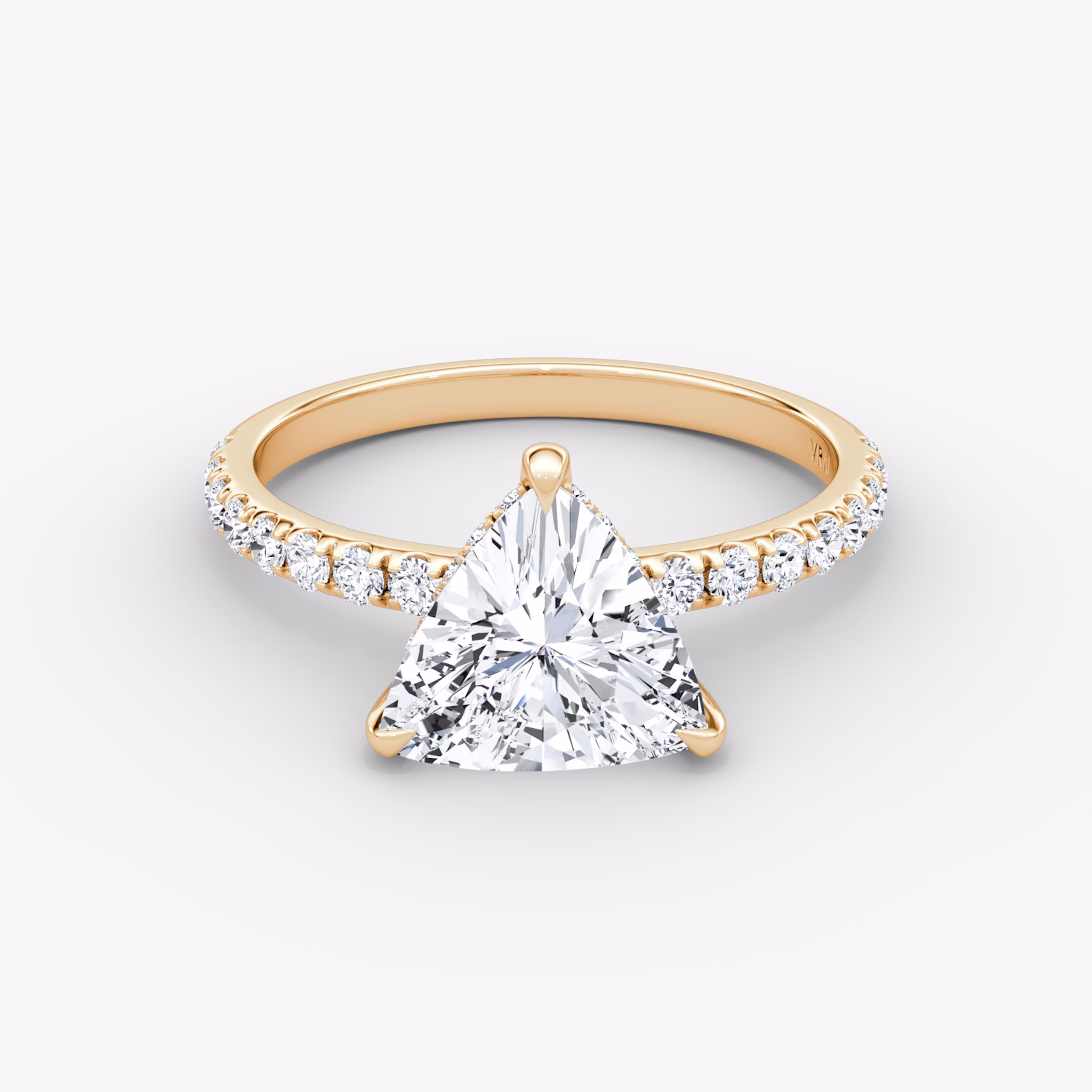 The Classic Hidden Halo | Trillion | 14k | Rose Gold | bandAccent: Pavé | bandWidth: large | prongStyle: Plain | diamondOrientation: vertical | caratWeight: other