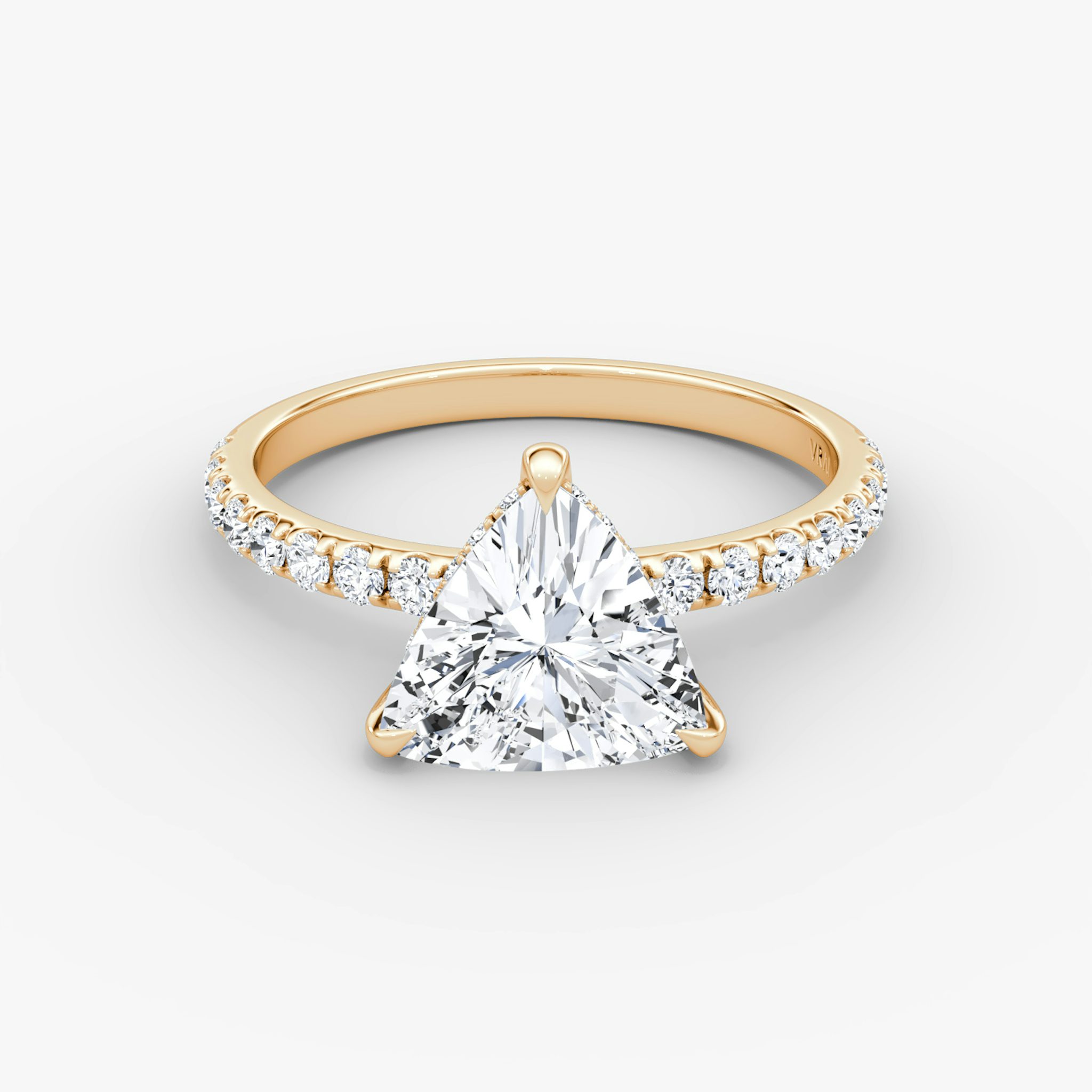 The Classic Hidden Halo | Trillion | 14k | Rose Gold | bandAccent: Pavé | bandWidth: large | prongStyle: Plain | diamondOrientation: vertical | caratWeight: other
