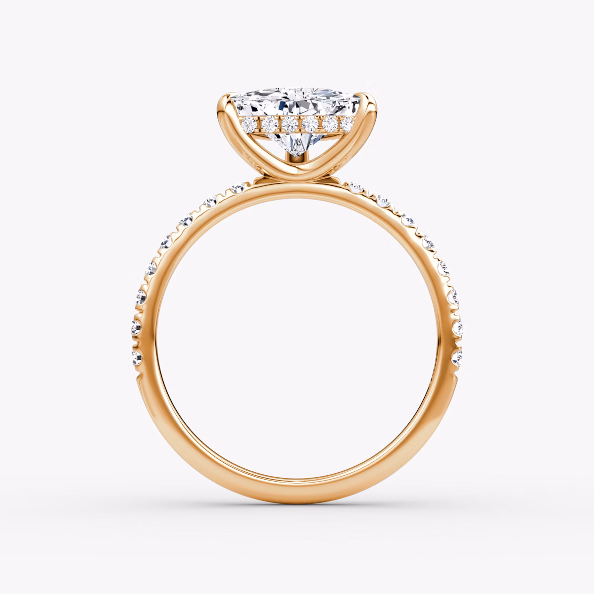 The Classic Hidden Halo | Trillion | 14k | Rose Gold | bandAccent: Pavé | bandWidth: large | prongStyle: Plain | diamondOrientation: vertical | caratWeight: other