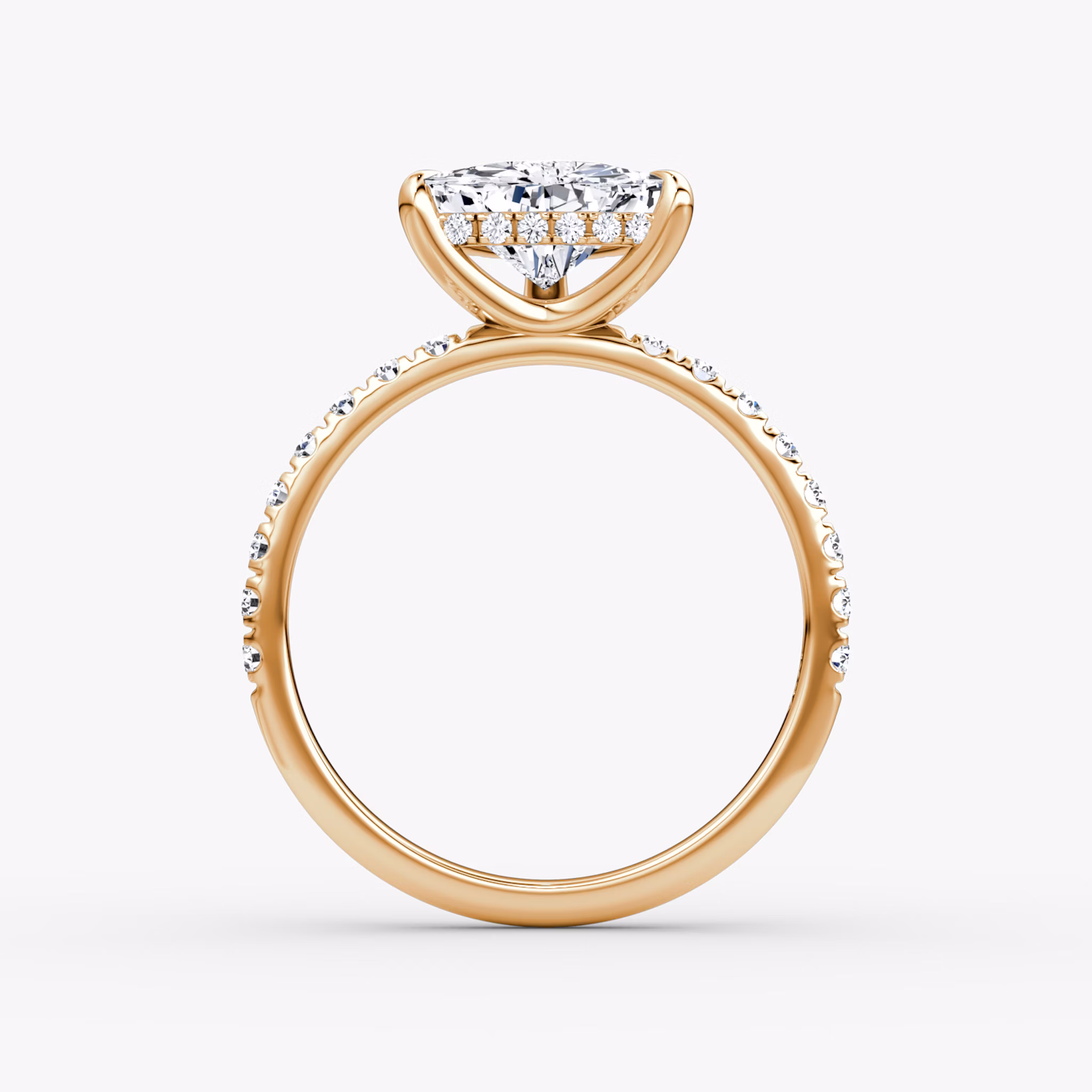 The Classic Hidden Halo | Trillion | 14k | Rose Gold | bandAccent: Pavé | bandWidth: large | prongStyle: Plain | diamondOrientation: vertical | caratWeight: other