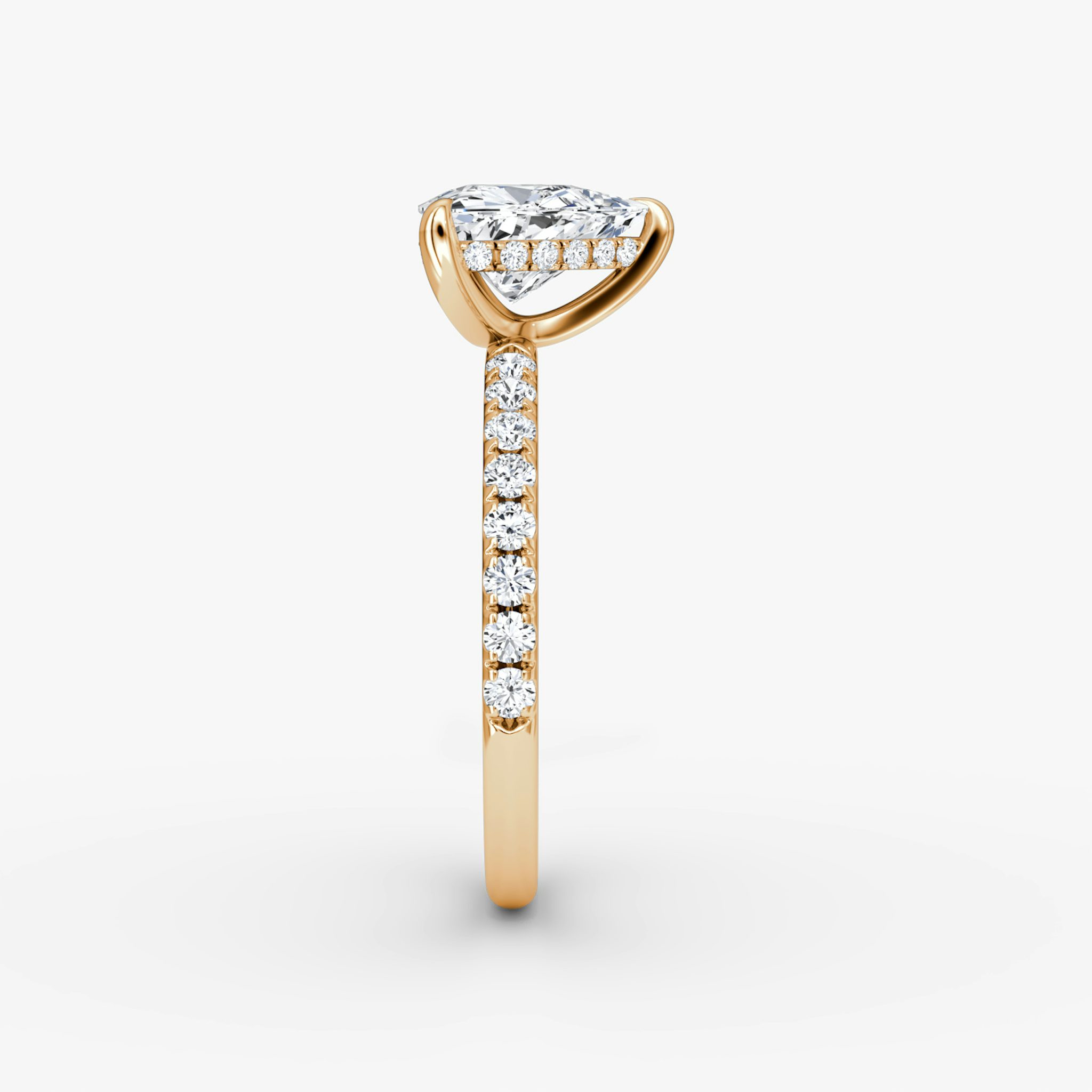 The Classic Hidden Halo | Trillion | 14k | Rose Gold | bandAccent: Pavé | bandWidth: large | prongStyle: Plain | diamondOrientation: vertical | caratWeight: other