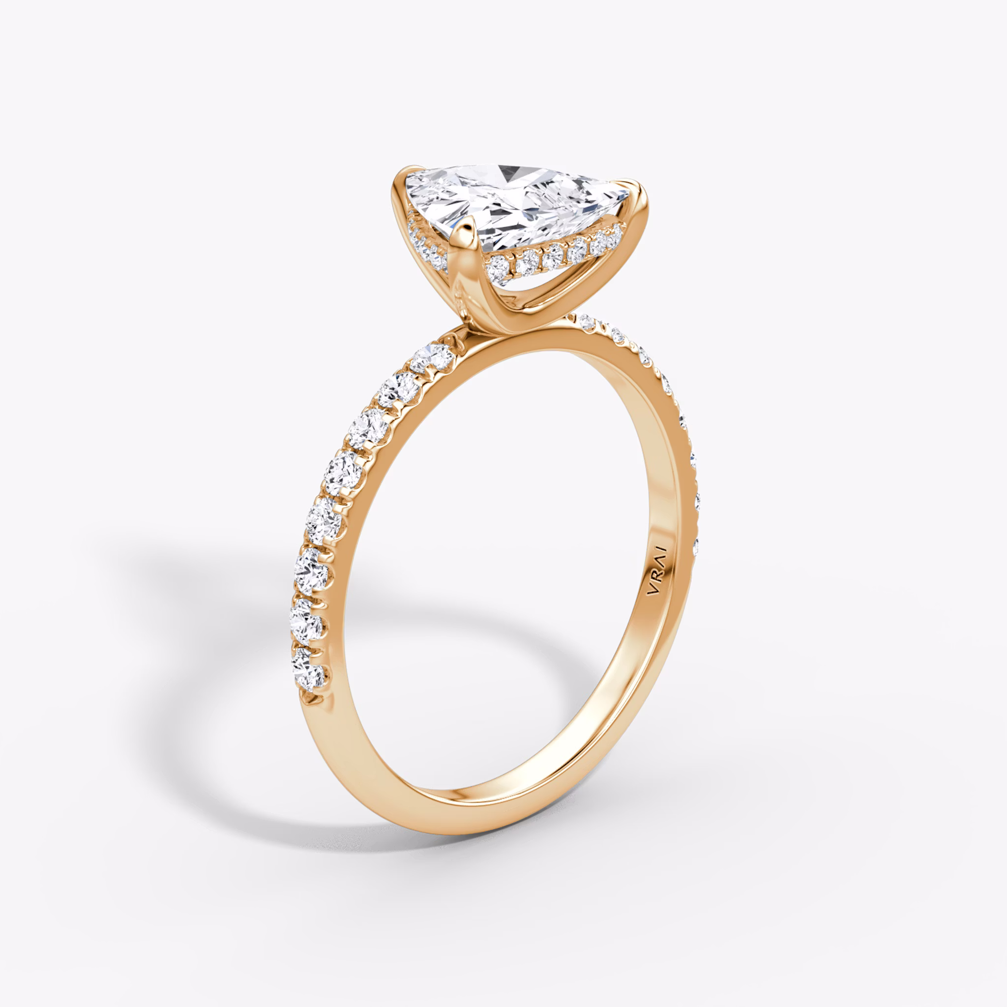 The Classic Hidden Halo | Trillion | 14k | Rose Gold | bandAccent: Pavé | bandWidth: large | prongStyle: Plain | diamondOrientation: vertical | caratWeight: other