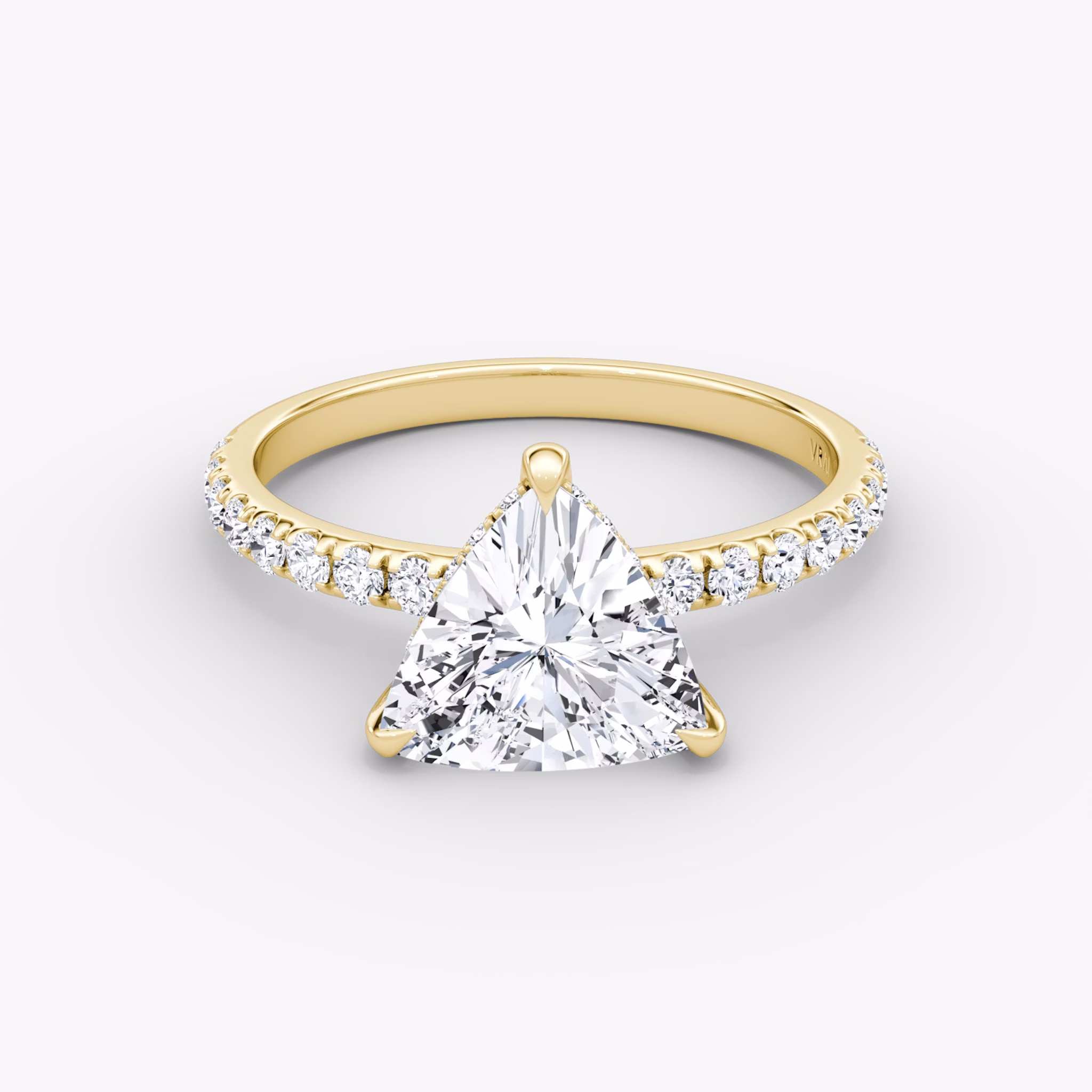 The Classic Hidden Halo | Trillion | 18k | Yellow Gold | bandAccent: Pavé | bandWidth: large | prongStyle: Plain | diamondOrientation: vertical | caratWeight: other