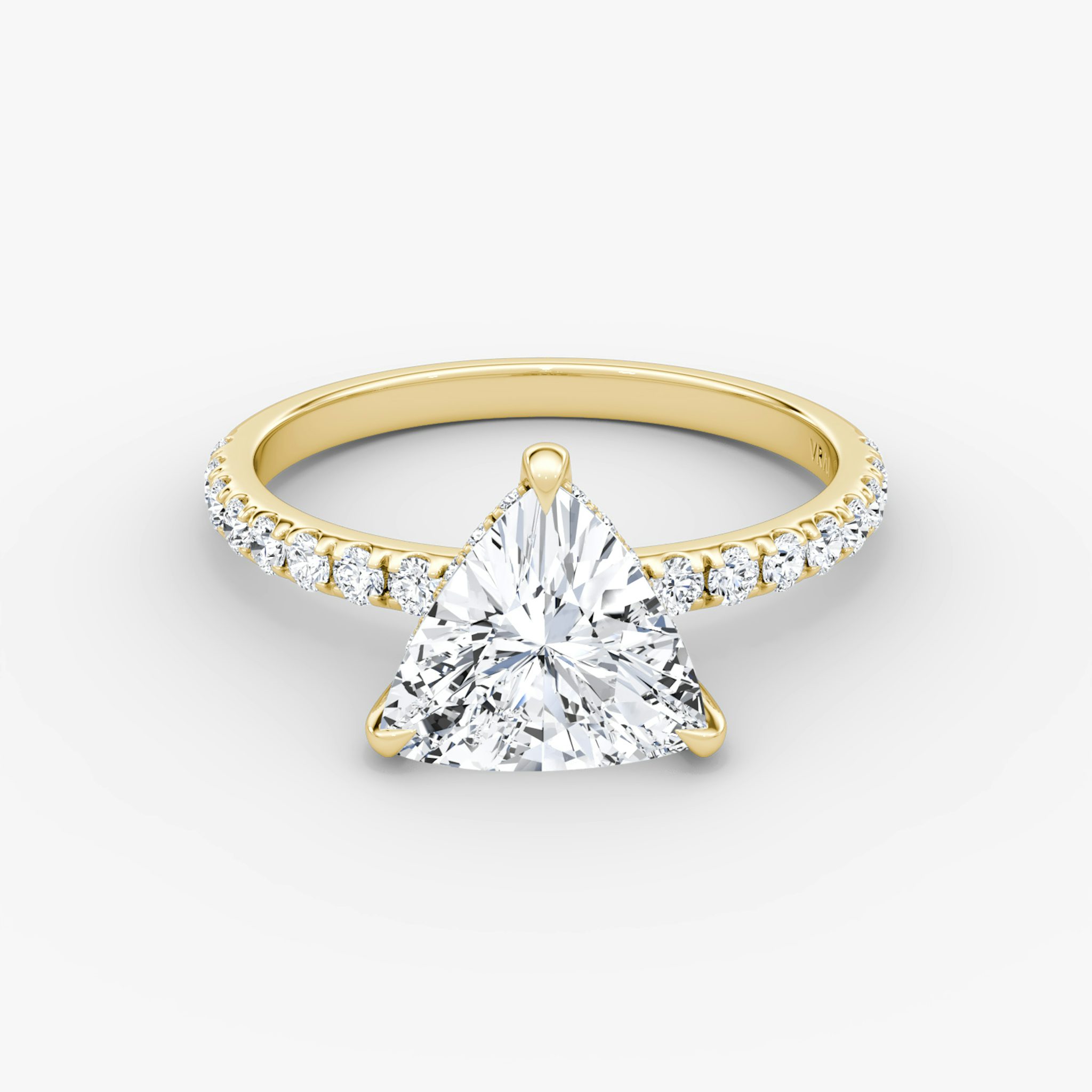 The Classic Hidden Halo | Trillion | 18k | Yellow Gold | bandAccent: Pavé | bandWidth: large | prongStyle: Plain | diamondOrientation: vertical | caratWeight: other