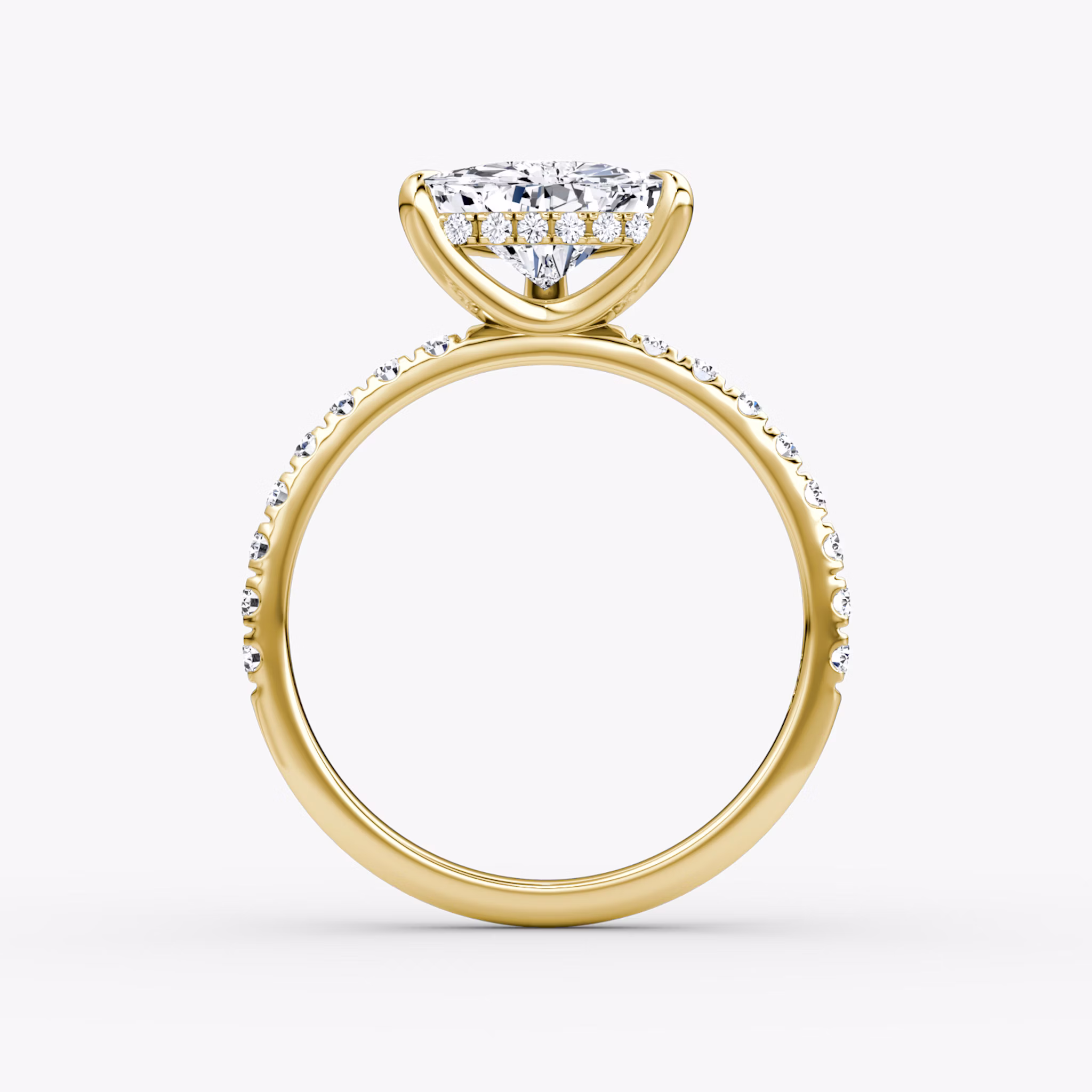 The Classic Hidden Halo | Trillion | 18k | Yellow Gold | bandAccent: Pavé | bandWidth: large | prongStyle: Plain | diamondOrientation: vertical | caratWeight: other
