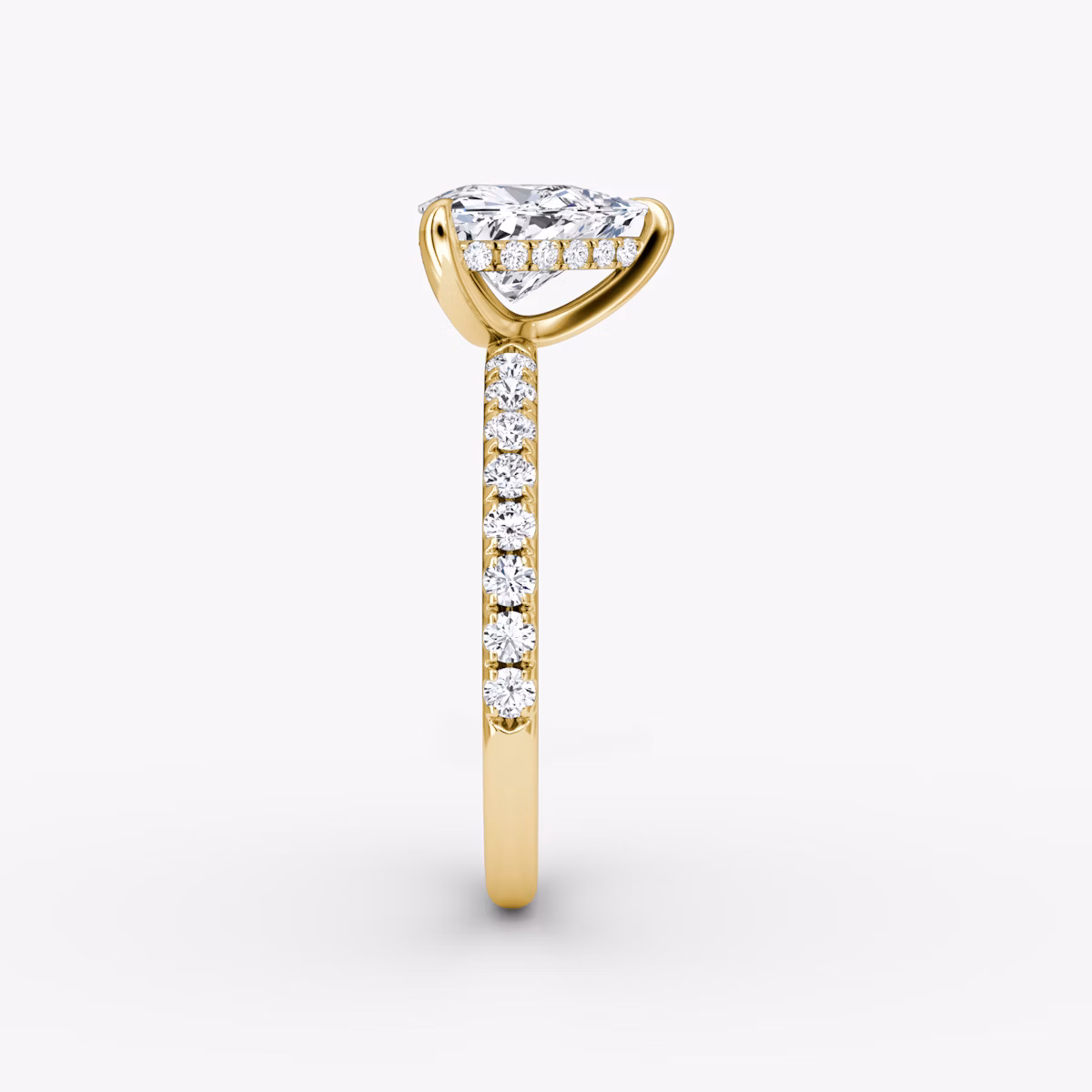 The Classic Hidden Halo | Trillion | 18k | Yellow Gold | bandAccent: Pavé | bandWidth: large | prongStyle: Plain | diamondOrientation: vertical | caratWeight: other