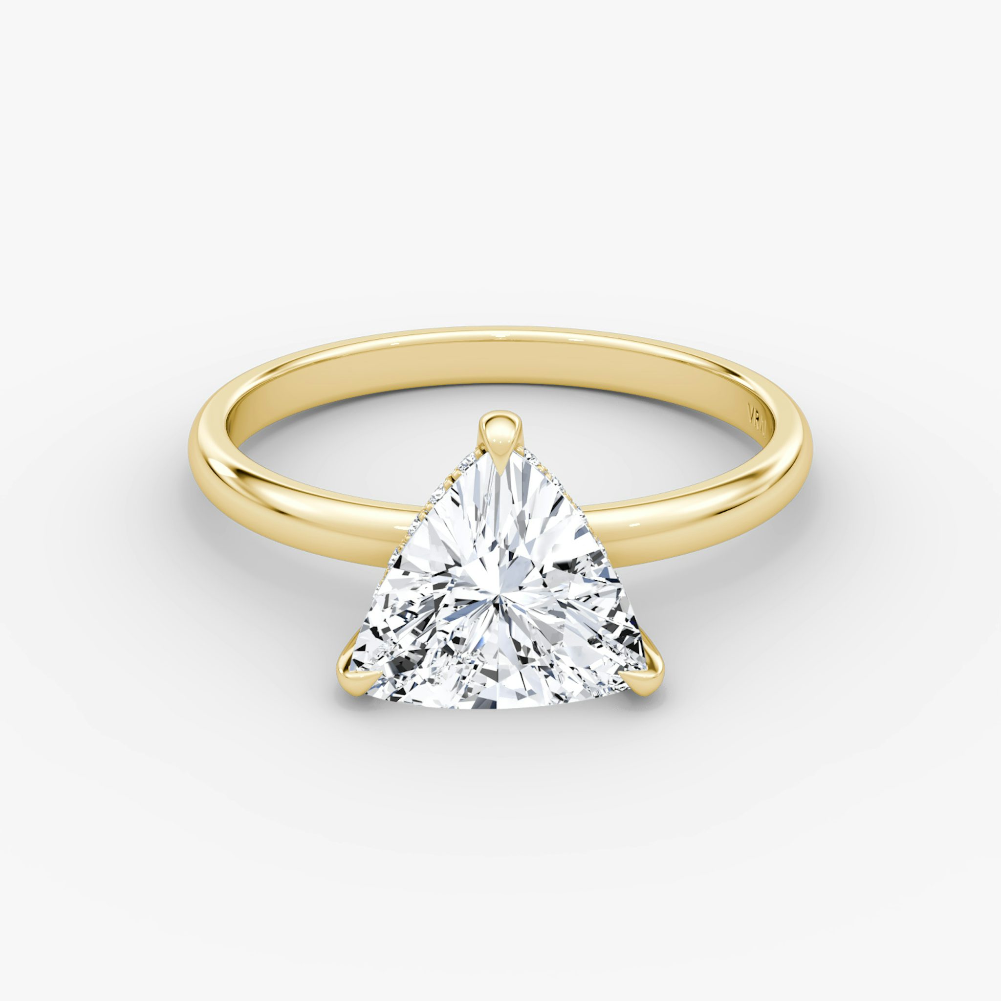 The Classic Hidden Halo | Trillion | 18k | Yellow Gold | bandAccent: Plain | bandWidth: large | prongStyle: Plain | diamondOrientation: vertical | caratWeight: other