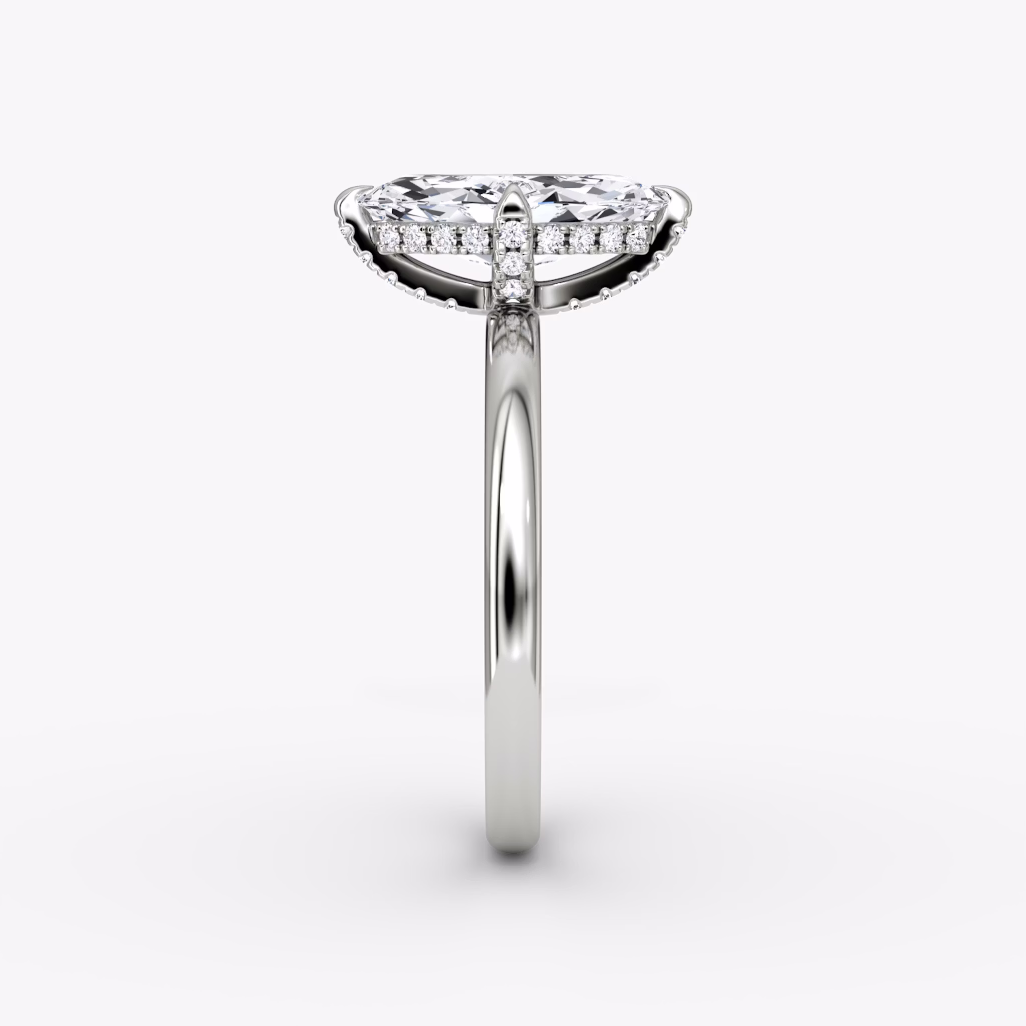 The Classic Hidden Halo | Marquise | 18k | White Gold | bandAccent: Plain | bandWidth: large | prongStyle: Pavé | diamondOrientation: vertical | caratWeight: other