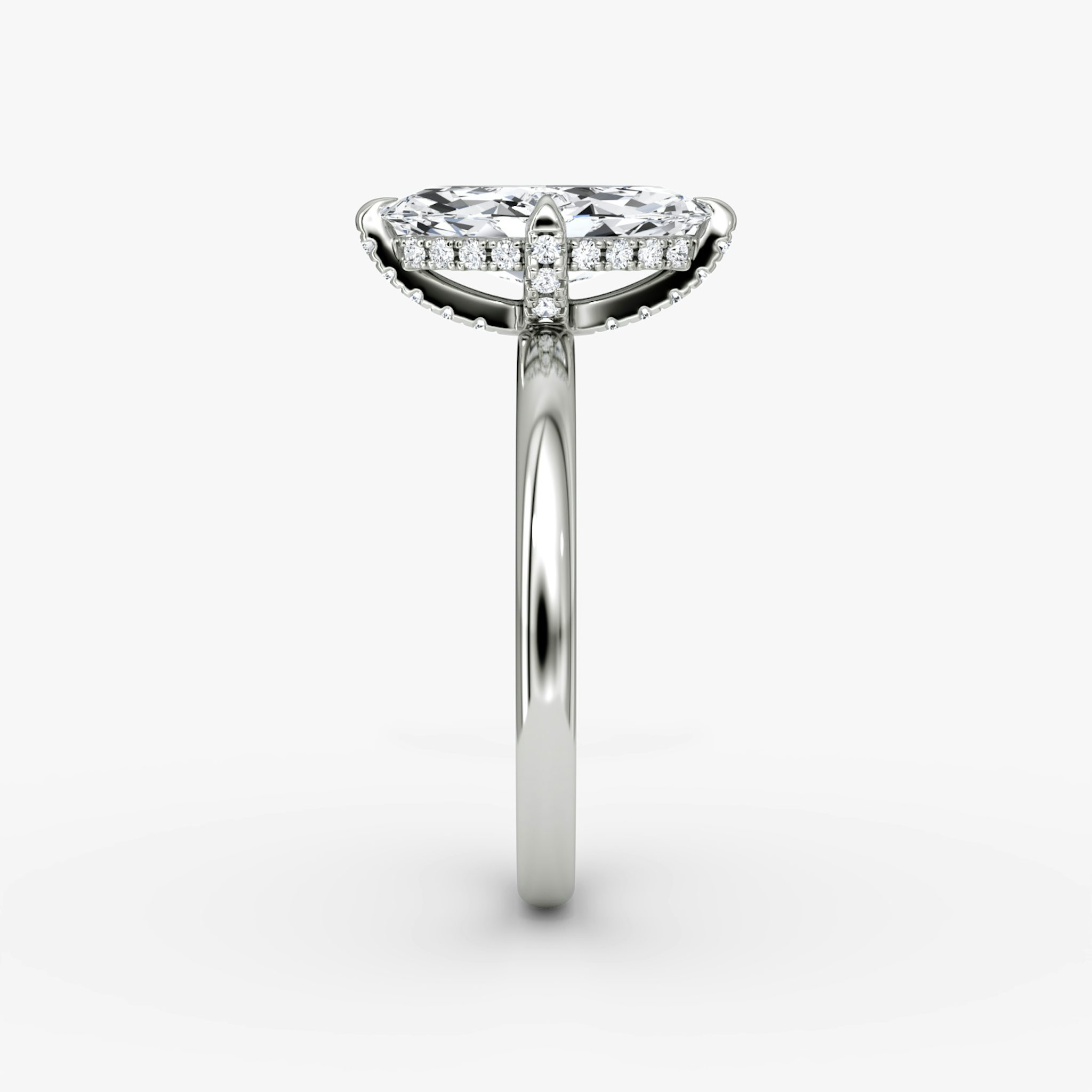 The Classic Hidden Halo | Marquise | 18k | White Gold | bandAccent: Plain | bandWidth: large | prongStyle: Pavé | diamondOrientation: vertical | caratWeight: other