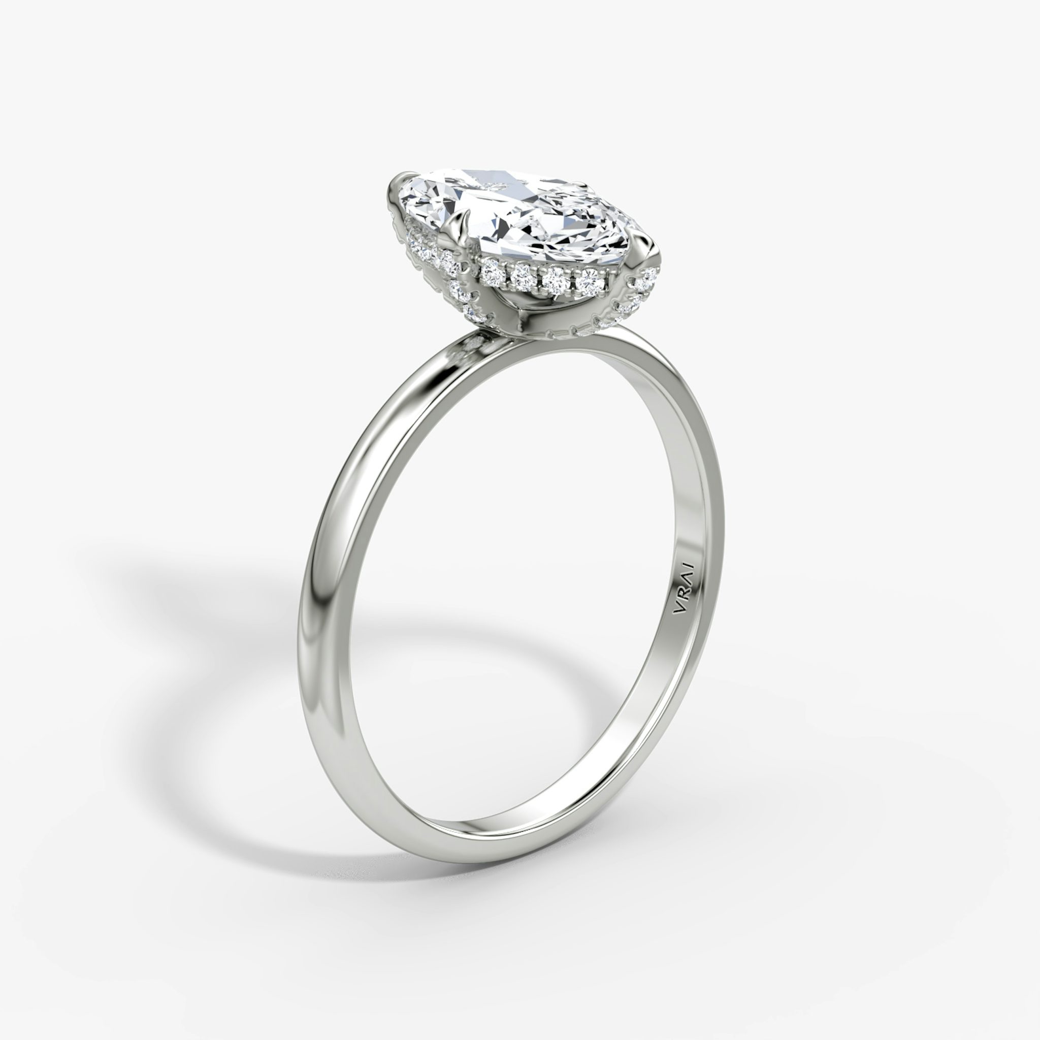 The Classic Hidden Halo | Marquise | 18k | White Gold | bandAccent: Plain | bandWidth: large | prongStyle: Pavé | diamondOrientation: vertical | caratWeight: other