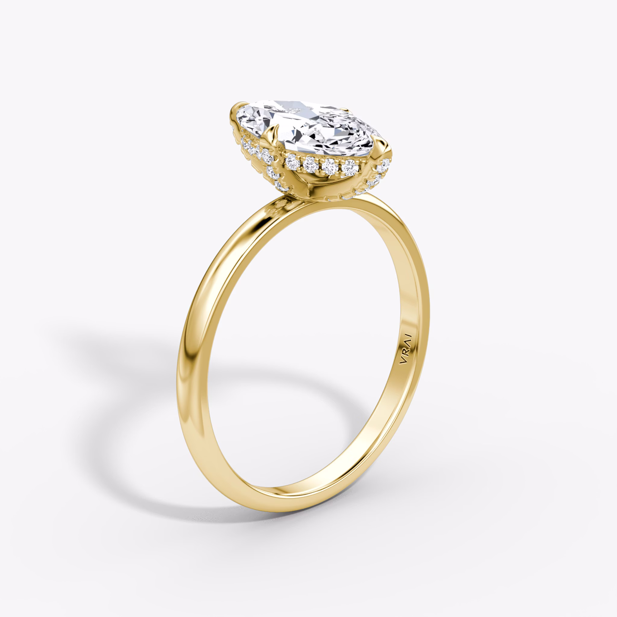 The Classic Hidden Halo | Marquise | 18k | Yellow Gold | bandAccent: Plain | bandWidth: large | prongStyle: Pavé | diamondOrientation: vertical | caratWeight: other