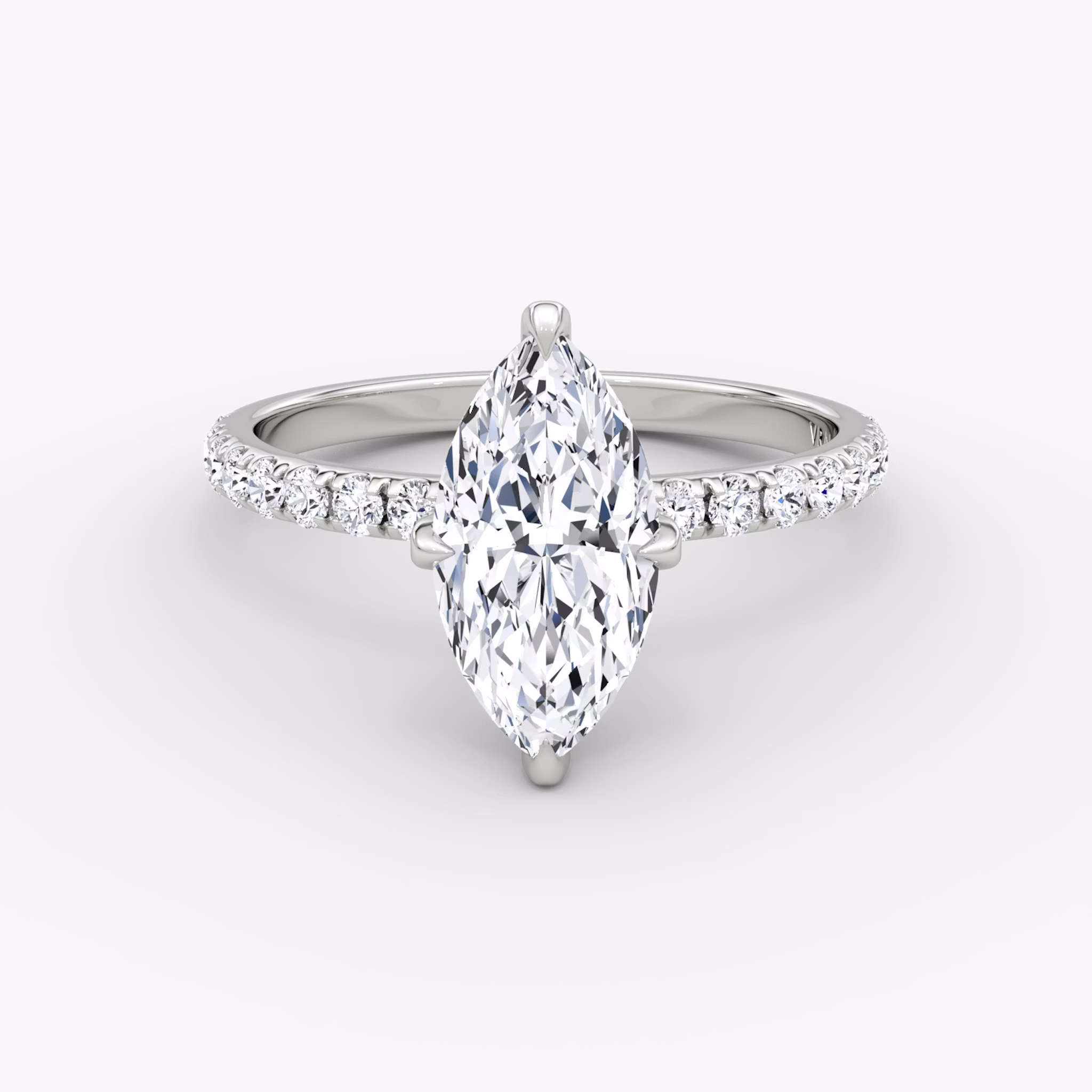 The Classic Hidden Halo | Marquise | 18k | White Gold | bandAccent: Pavé | bandWidth: large | prongStyle: Pavé | diamondOrientation: vertical | caratWeight: other