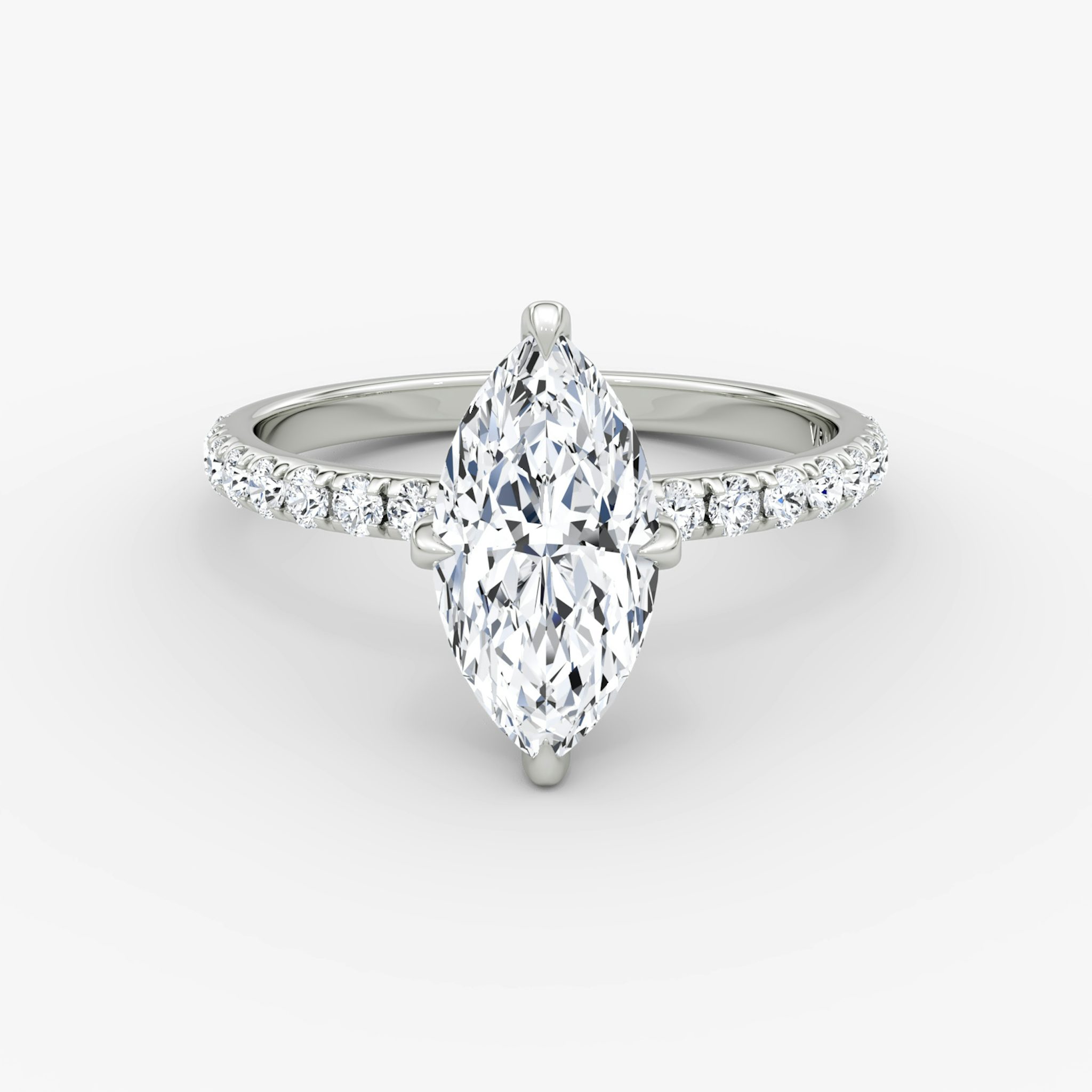 The Classic Hidden Halo | Marquise | 18k | White Gold | bandAccent: Pavé | bandWidth: large | prongStyle: Pavé | diamondOrientation: vertical | caratWeight: other