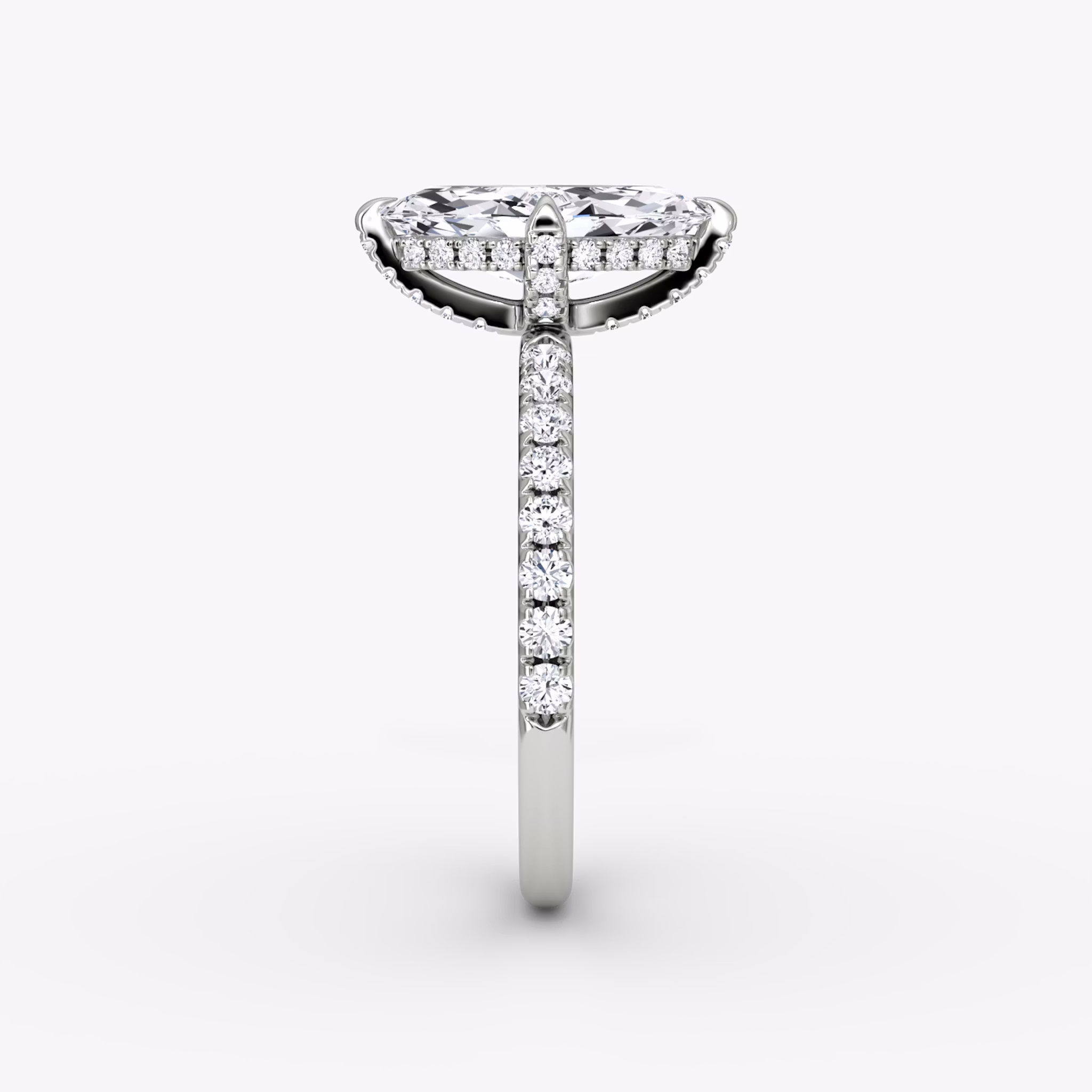 The Classic Hidden Halo | Marquise | 18k | White Gold | bandAccent: Pavé | bandWidth: large | prongStyle: Pavé | diamondOrientation: vertical | caratWeight: other