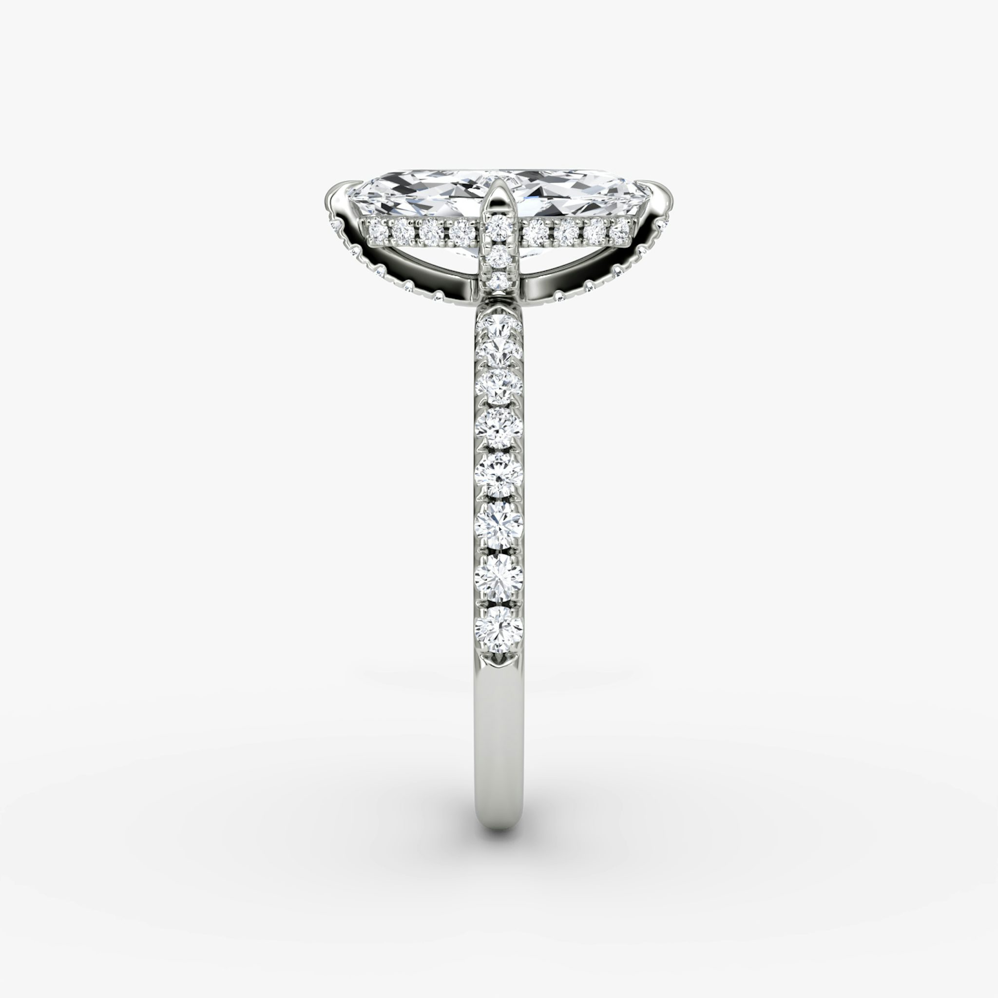 The Classic Hidden Halo | Marquise | 18k | White Gold | bandAccent: Pavé | bandWidth: large | prongStyle: Pavé | diamondOrientation: vertical | caratWeight: other