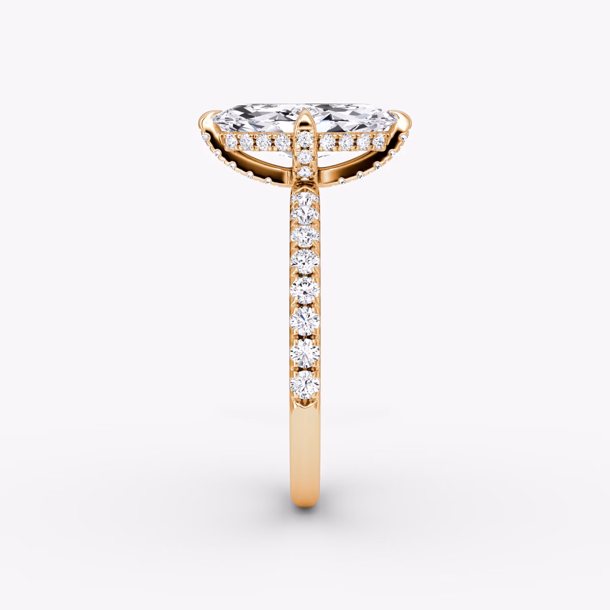 The Classic Hidden Halo | Marquise | 14k | Rose Gold | bandAccent: Pavé | bandWidth: large | prongStyle: Pavé | diamondOrientation: vertical | caratWeight: other