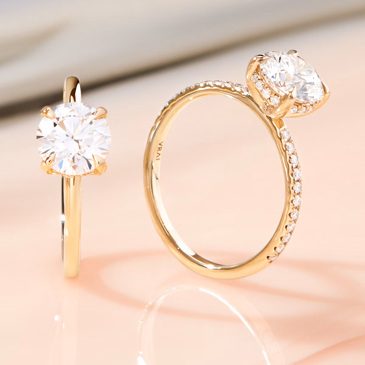 The Classic Hidden Halo | Round Brilliant | 18k | Yellow Gold | bandAccent: Plain | bandWidth: large | caratWeight: 1.0ct | prongStyle: Plain | diamondOrientation: vertical