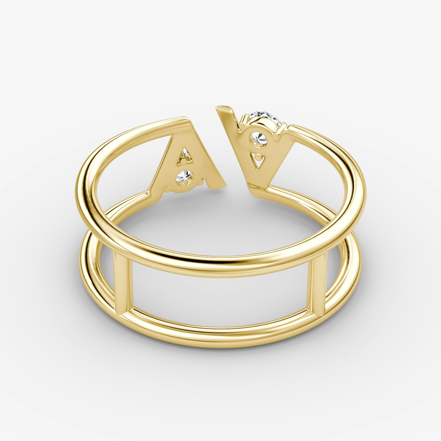 VRAI V Double Row Band | Round Brilliant | 14k | Yellow Gold | bandAccent: Plain | diamondSize: petite