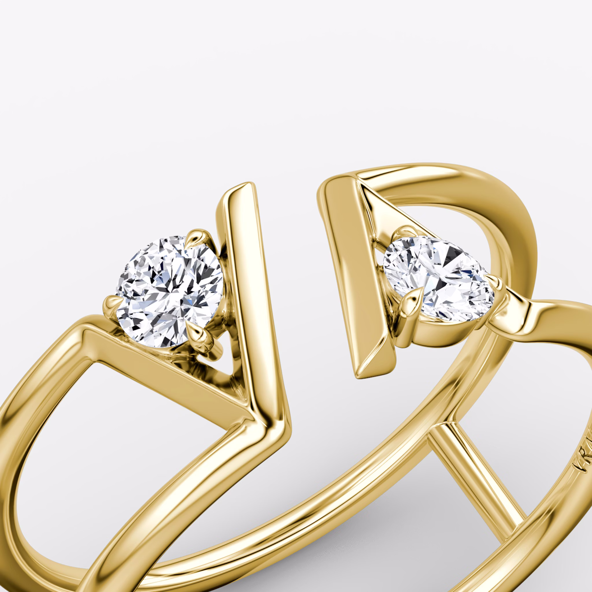 VRAI V Double Row Band | Round Brilliant | 14k | Yellow Gold | bandAccent: Plain | diamondSize: petite