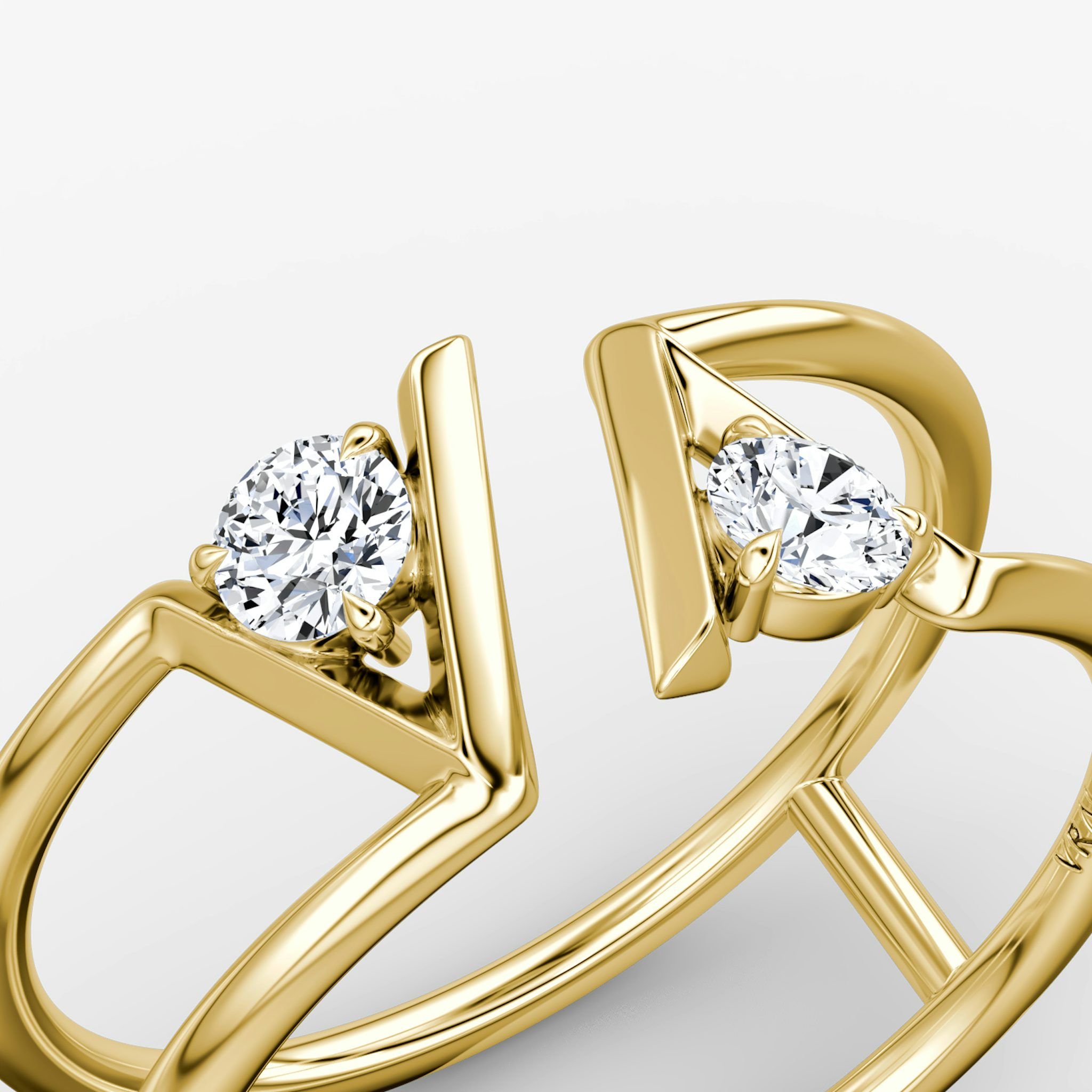 VRAI V Double Row Band | Round Brilliant | 14k | Yellow Gold | bandAccent: Plain | diamondSize: petite