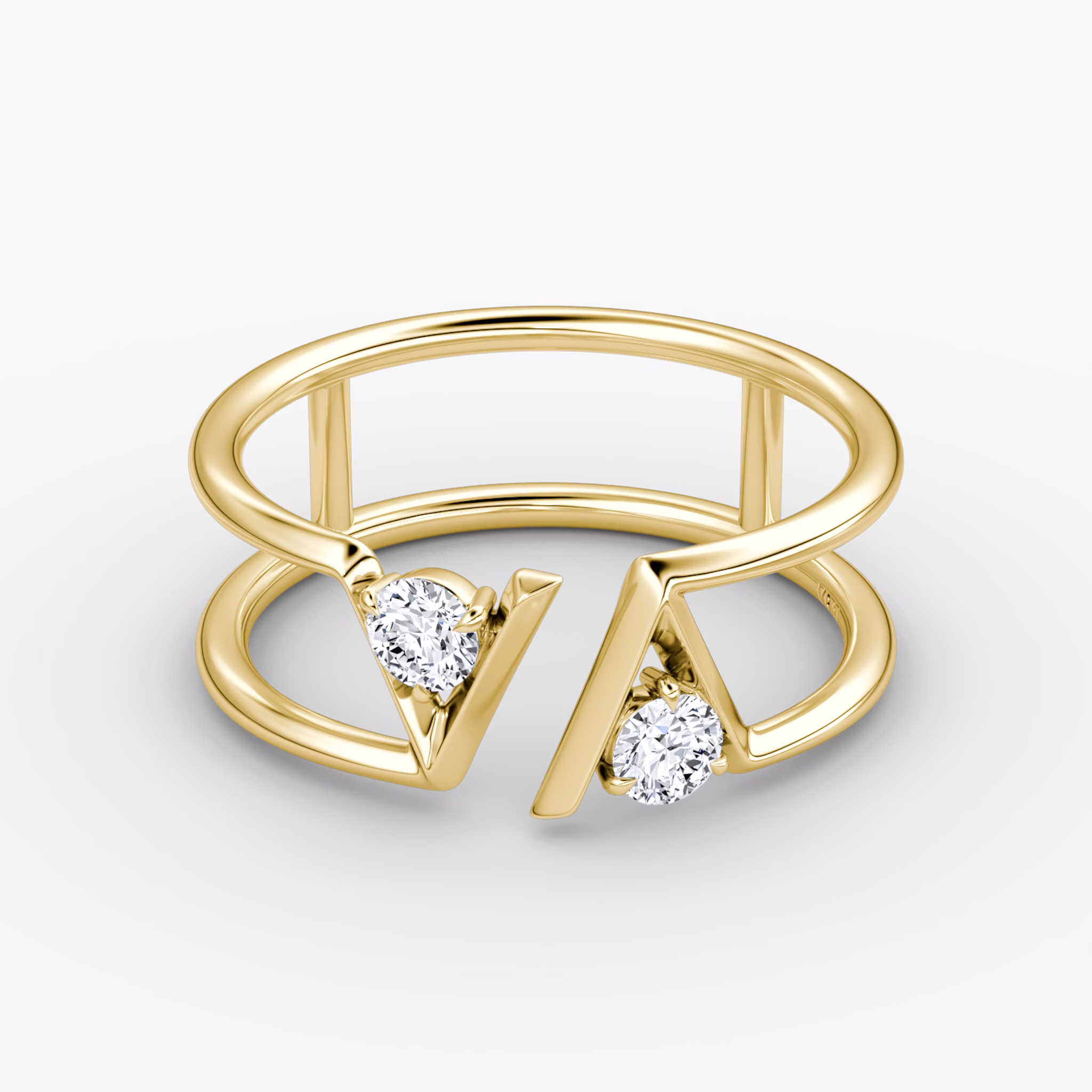 VRAI V Double Row Band | Round Brilliant | 14k | Yellow Gold | bandAccent: Plain | diamondSize: petite