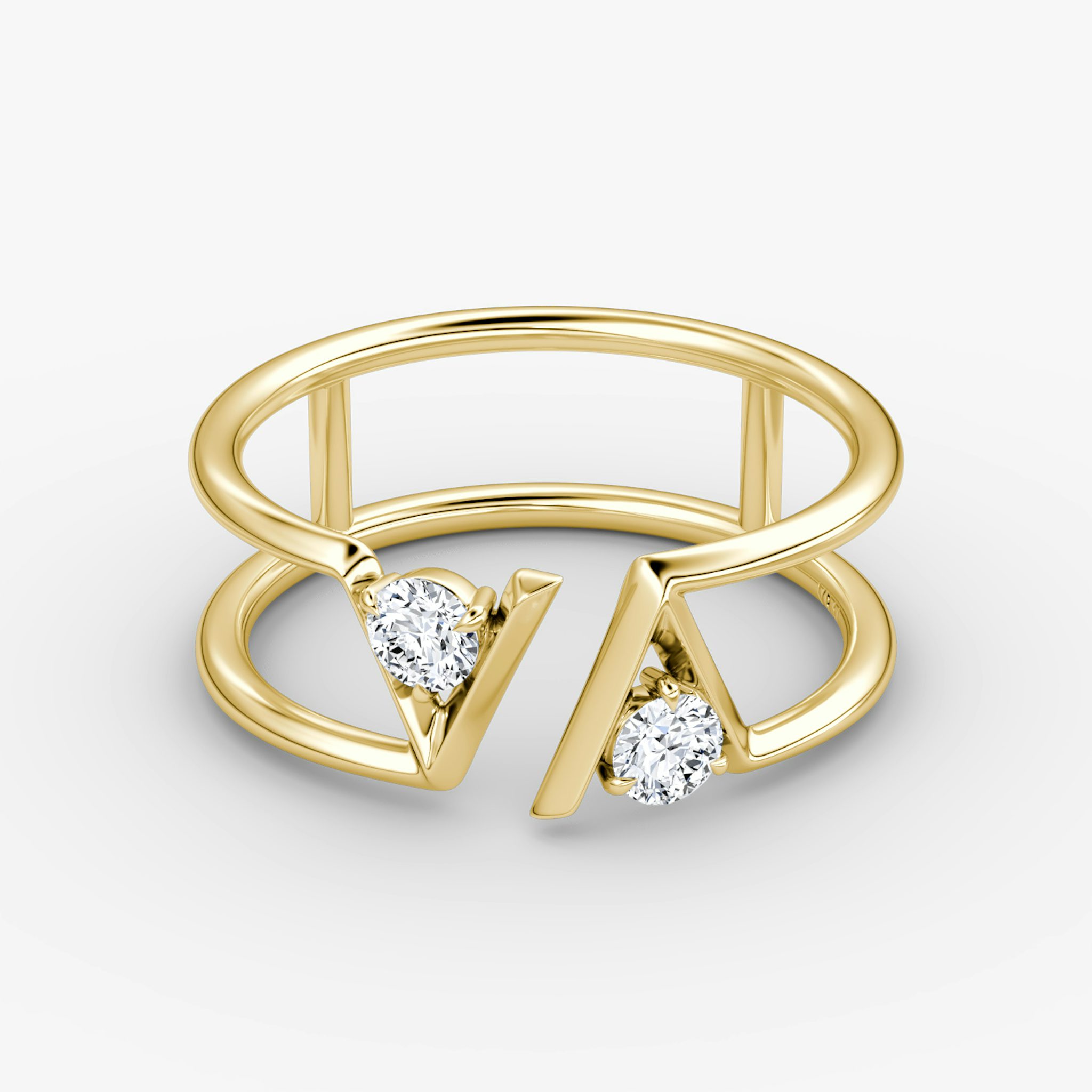 VRAI V Double Row Band | Round Brilliant | 14k | Yellow Gold | bandAccent: Plain | diamondSize: petite