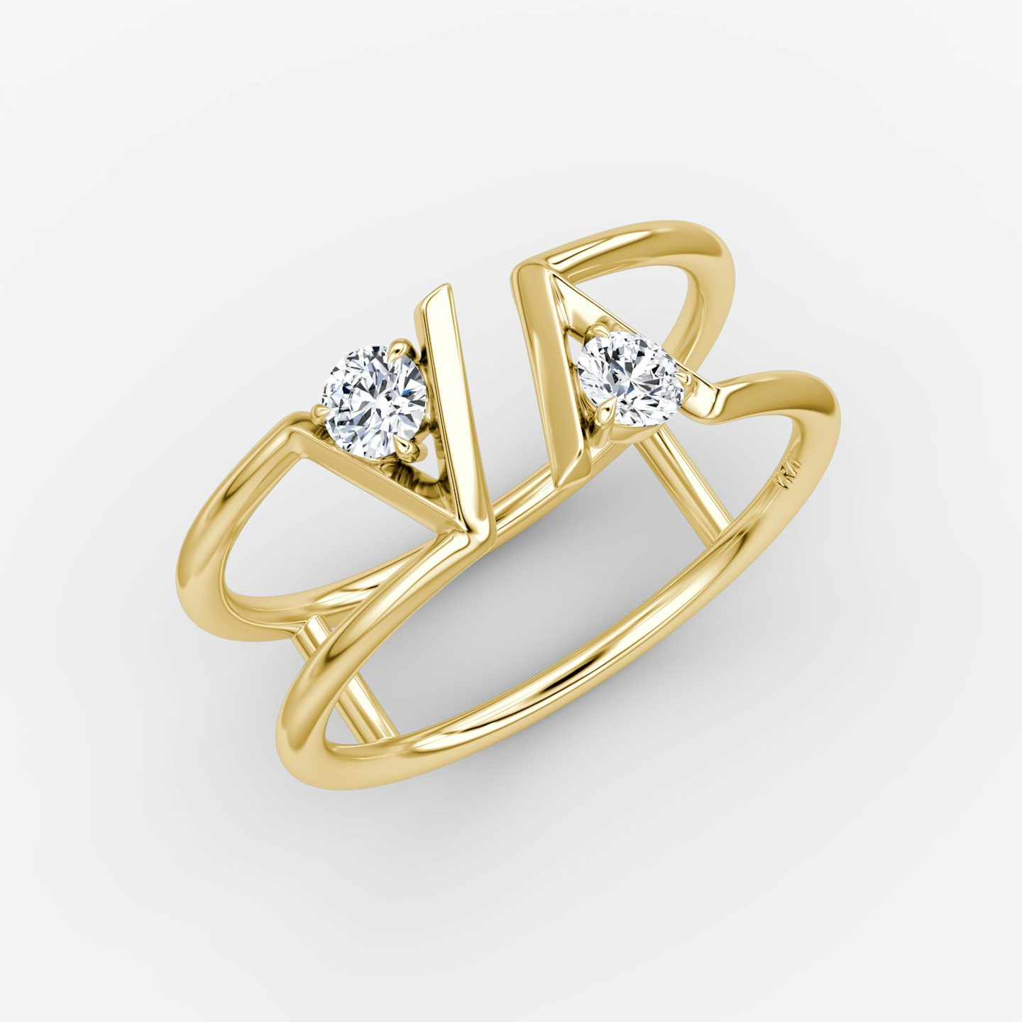 VRAI V Double Row Band | Round Brilliant | 14k | Yellow Gold | bandAccent: Plain | diamondSize: petite