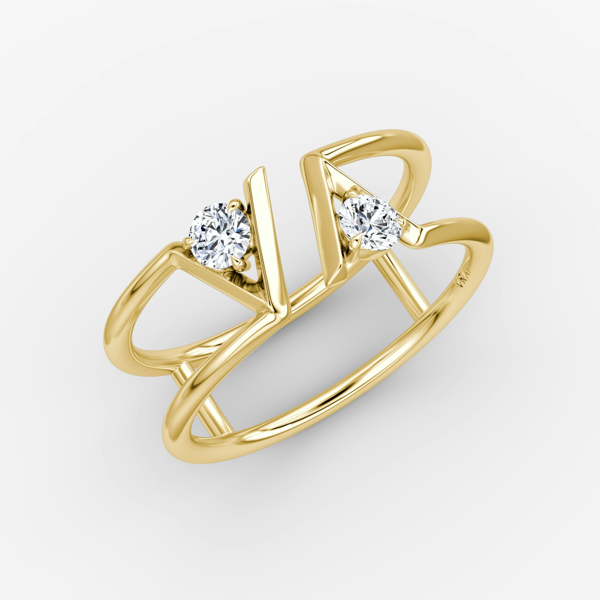 VRAI V Double Row Band | Round Brilliant | 14k | Yellow Gold | bandAccent: Plain | diamondSize: petite