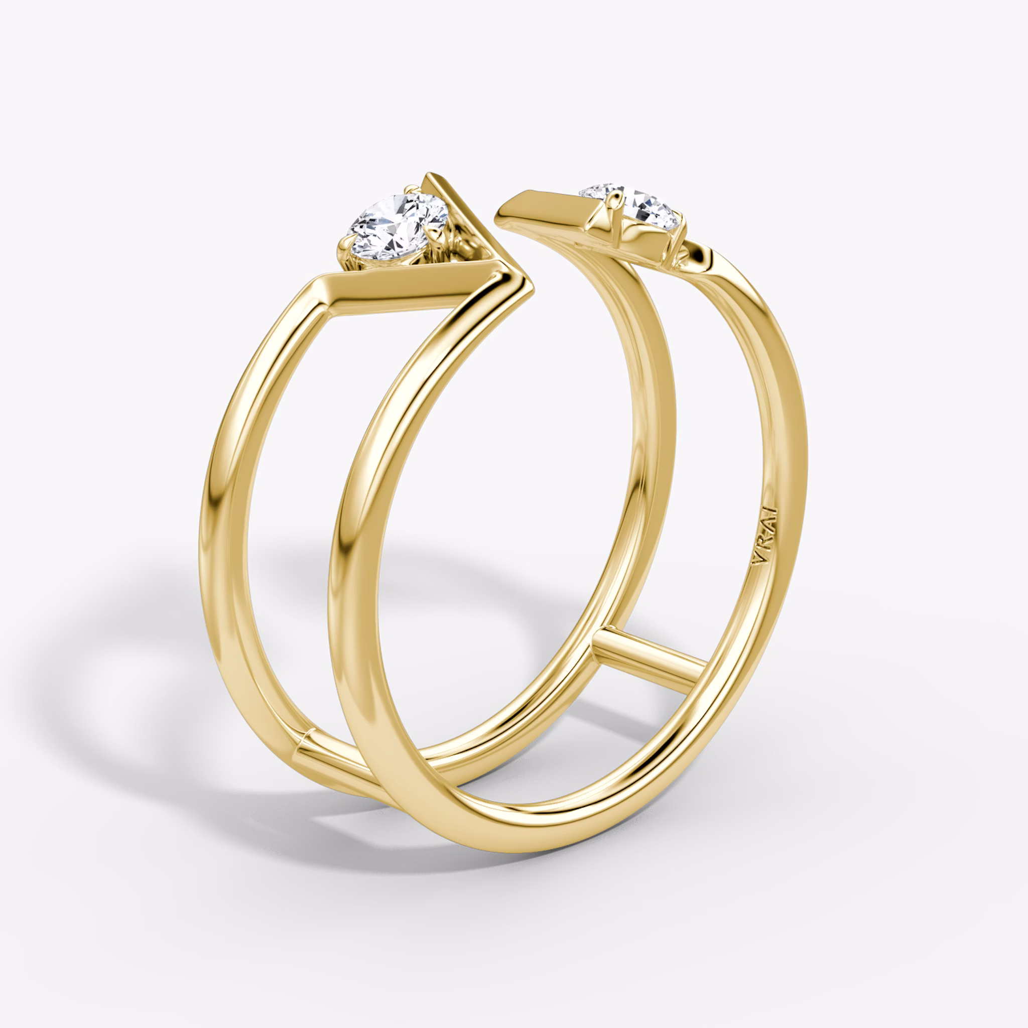 VRAI V Double Row Band | Round Brilliant | 14k | Yellow Gold | bandAccent: Plain | diamondSize: petite