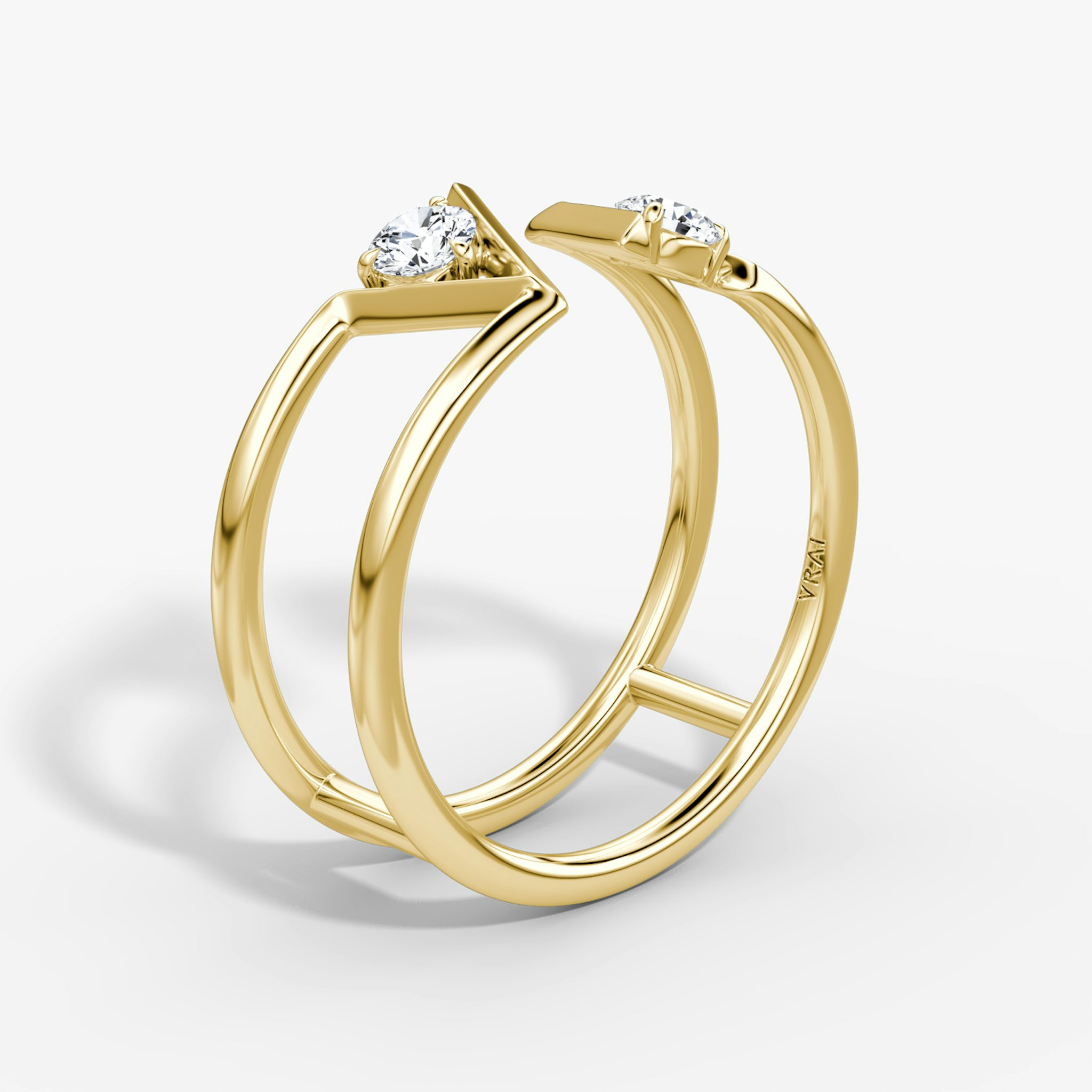 VRAI V Double Row Band | Round Brilliant | 14k | Yellow Gold | bandAccent: Plain | diamondSize: petite