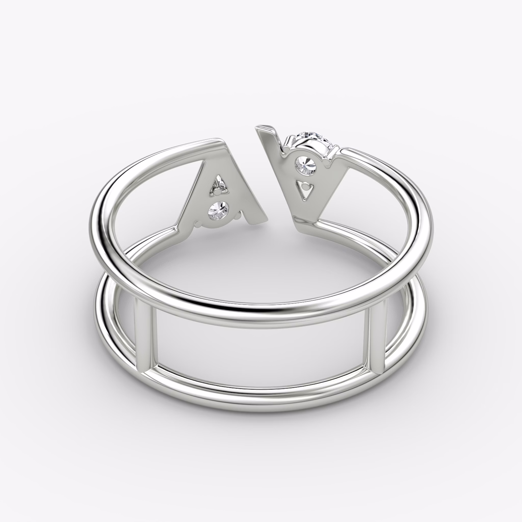 VRAI V Double Row Band | Round Brilliant | 14k | White Gold | bandAccent: Plain | diamondSize: petite