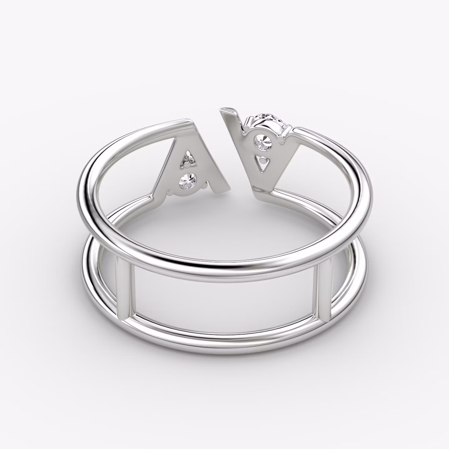VRAI V Double Row Ring | Rund | 14k | Weißgold | bandAccent: Ohne Pavé-Besatz | diamondSize: petite