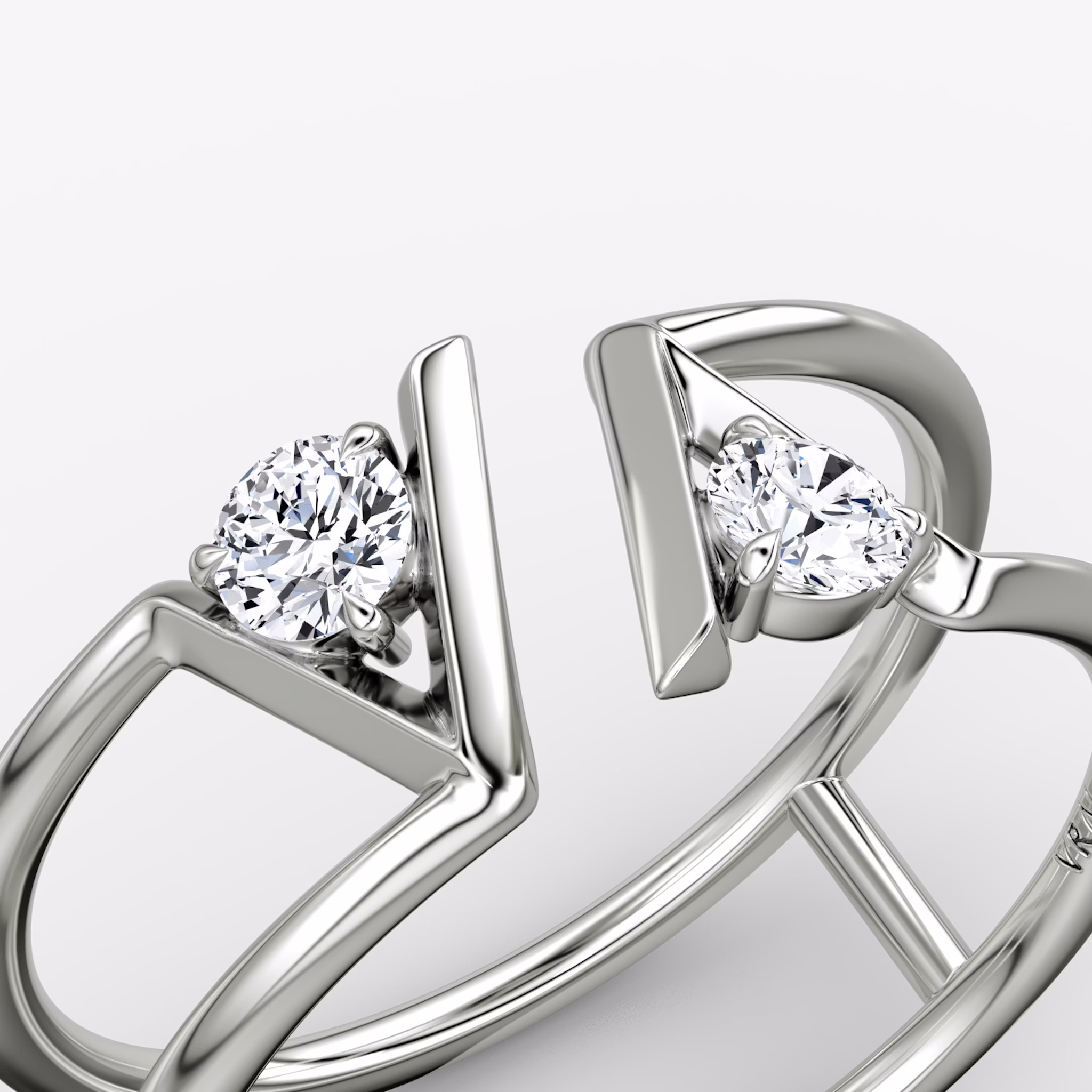 VRAI V Double Row Band | Round Brilliant | 14k | White Gold | bandAccent: Plain | diamondSize: petite