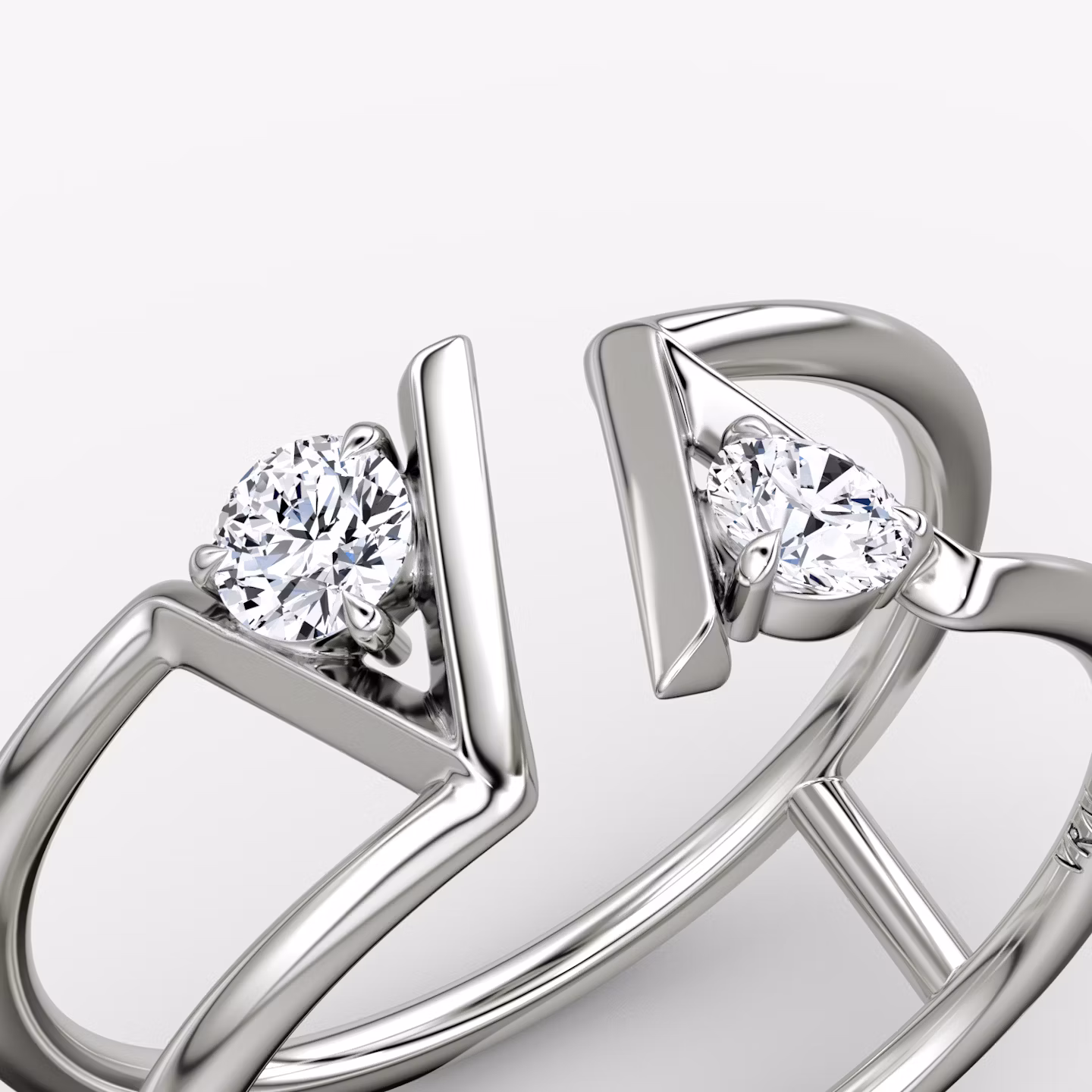 VRAI V Double Row Ring | Rund | 14k | Weißgold | bandAccent: Ohne Pavé-Besatz | diamondSize: petite