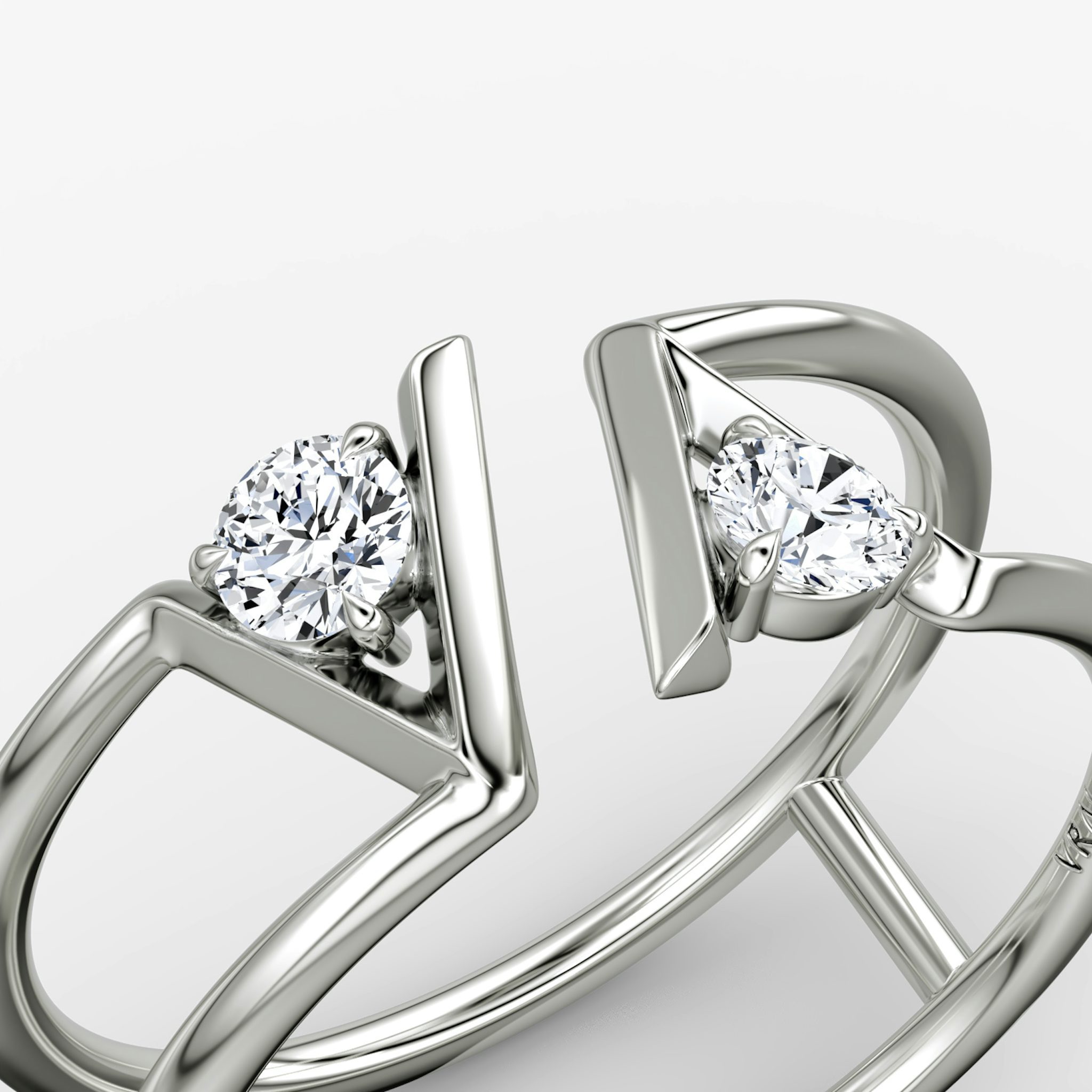 VRAI V Double Row Band | Round Brilliant | 14k | White Gold | bandAccent: Plain | diamondSize: petite