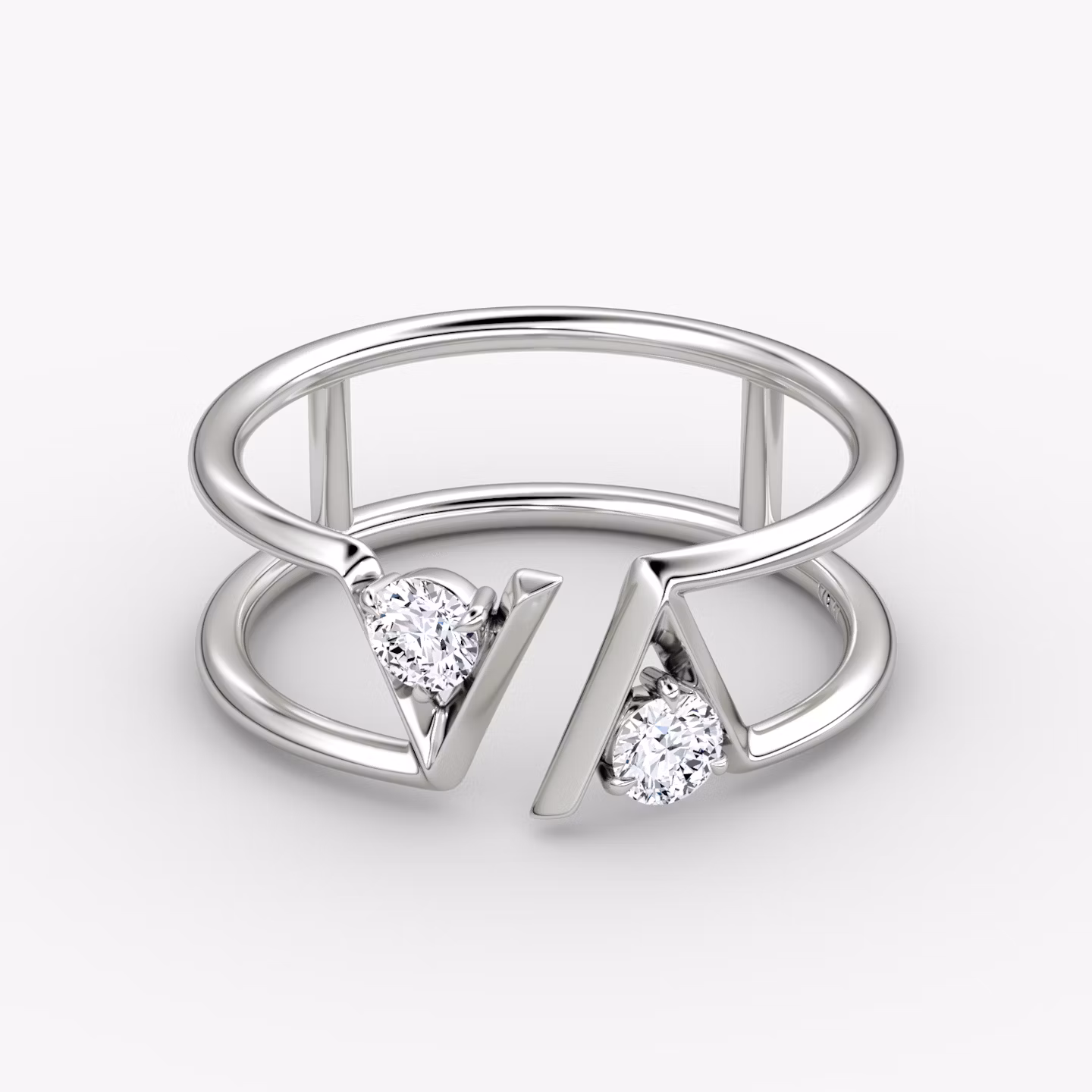 VRAI V Double Row Ring | Rund | 14k | Weißgold | bandAccent: Ohne Pavé-Besatz | diamondSize: petite