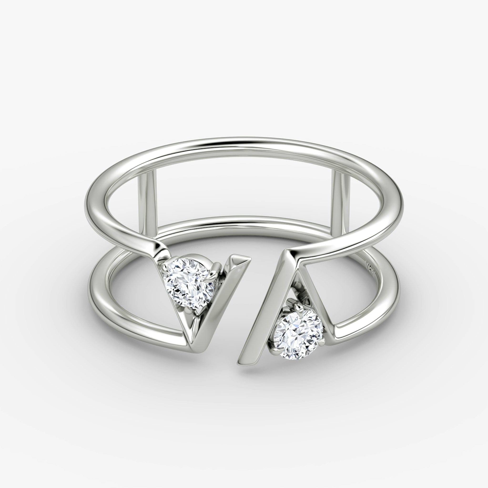 VRAI V Double Row Band | Round Brilliant | 14k | White Gold | bandAccent: Plain | diamondSize: petite