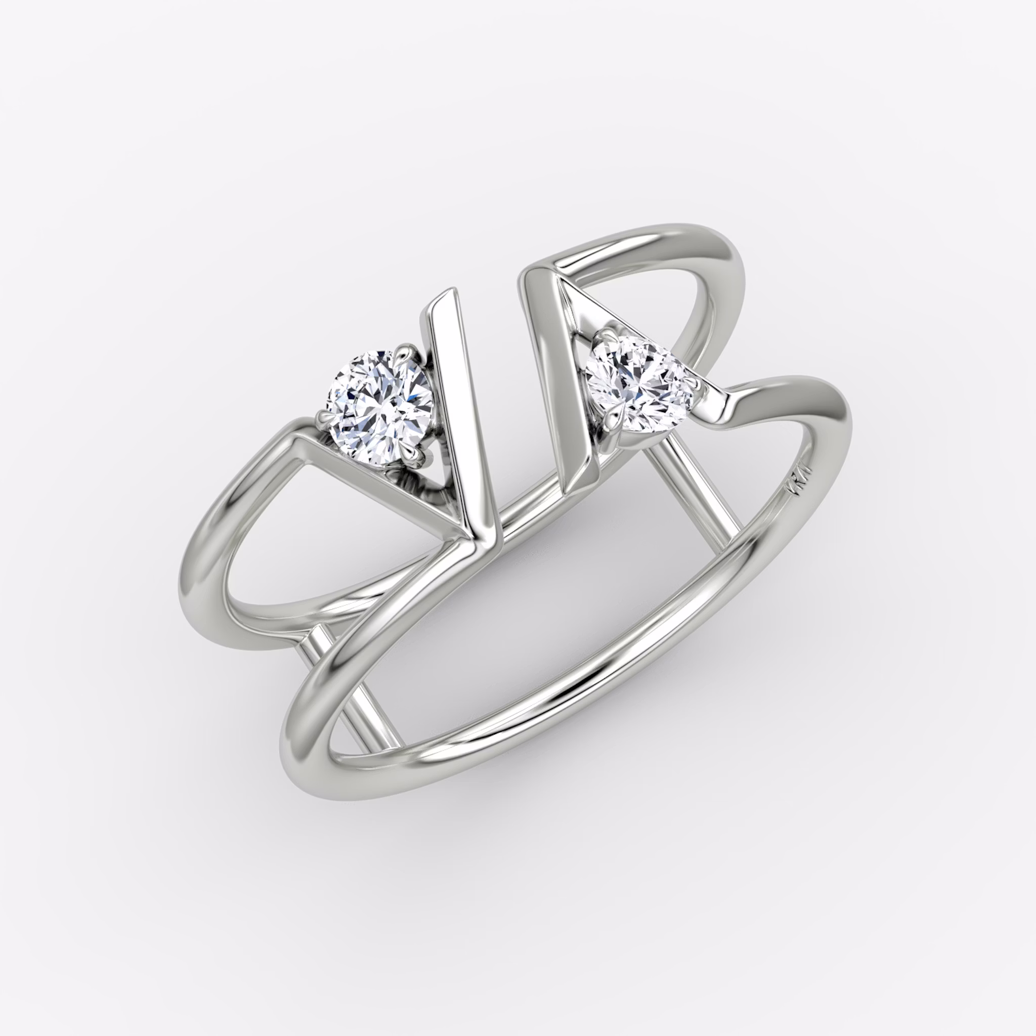 VRAI V Double Row Band | Round Brilliant | 14k | White Gold | bandAccent: Plain | diamondSize: petite