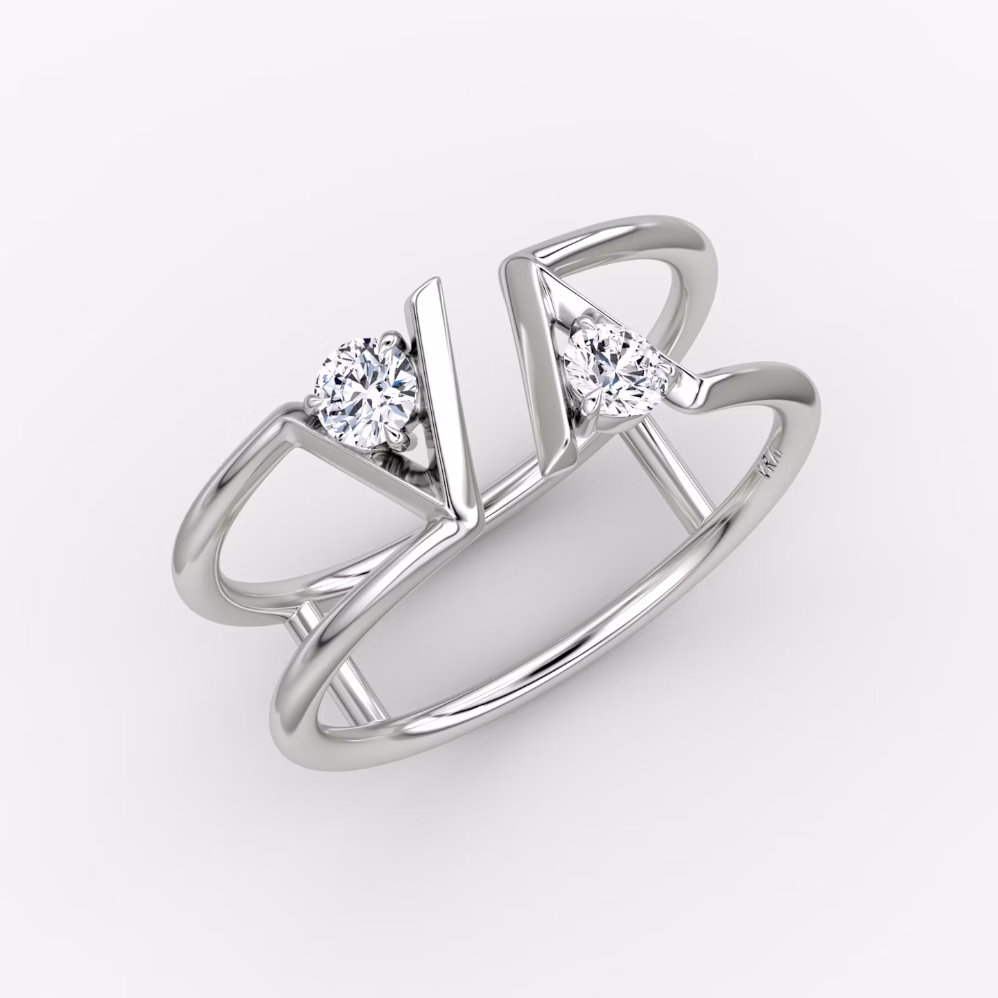 VRAI V Double Row Ring | Rund | 14k | Weißgold | bandAccent: Ohne Pavé-Besatz | diamondSize: petite