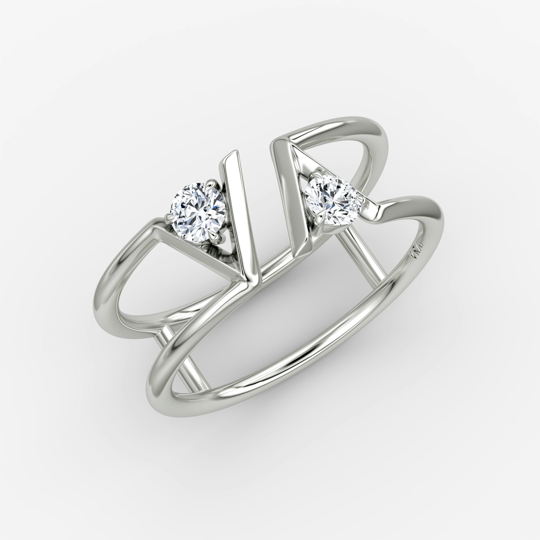 VRAI V Double Row Band | Round Brilliant | 14k | White Gold | bandAccent: Plain | diamondSize: petite