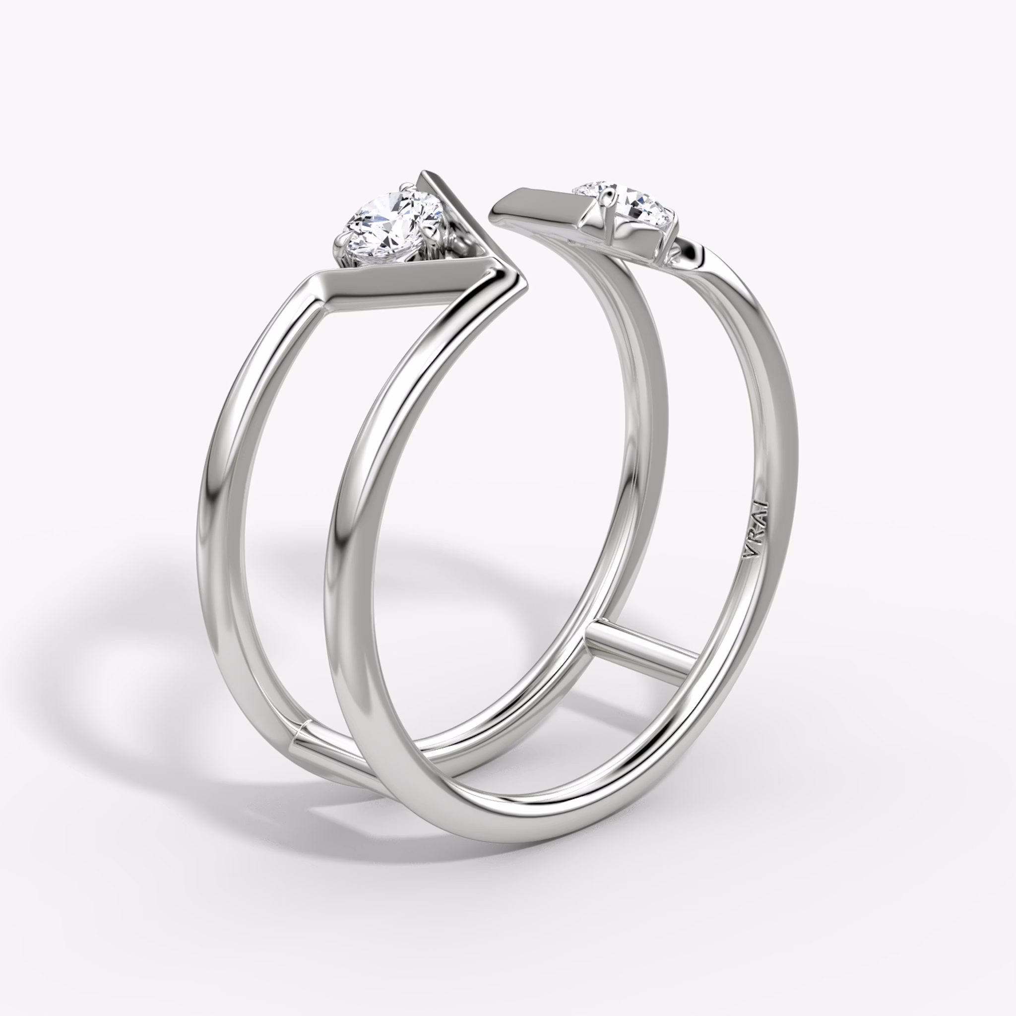 VRAI V Double Row Band | Round Brilliant | 14k | White Gold | bandAccent: Plain | diamondSize: petite