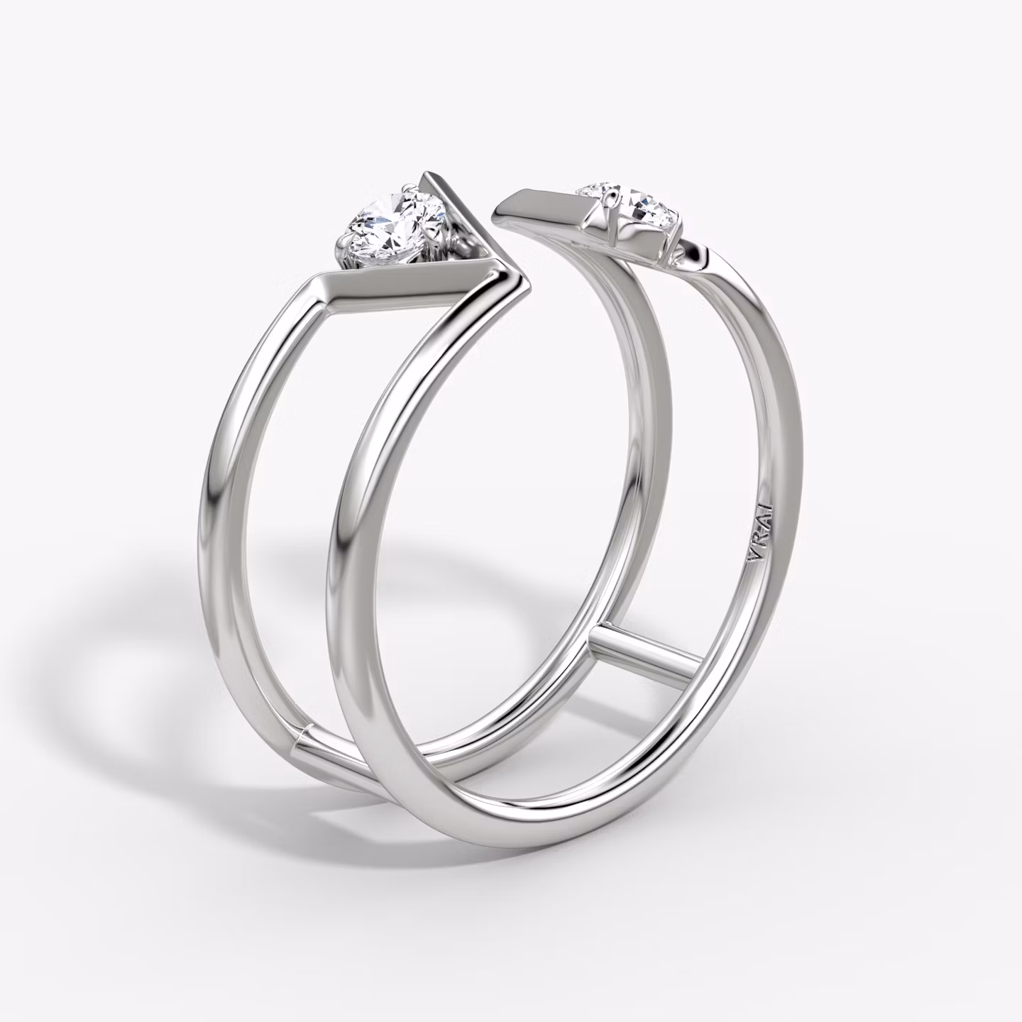 VRAI V Double Row Ring | Rund | 14k | Weißgold | bandAccent: Ohne Pavé-Besatz | diamondSize: petite