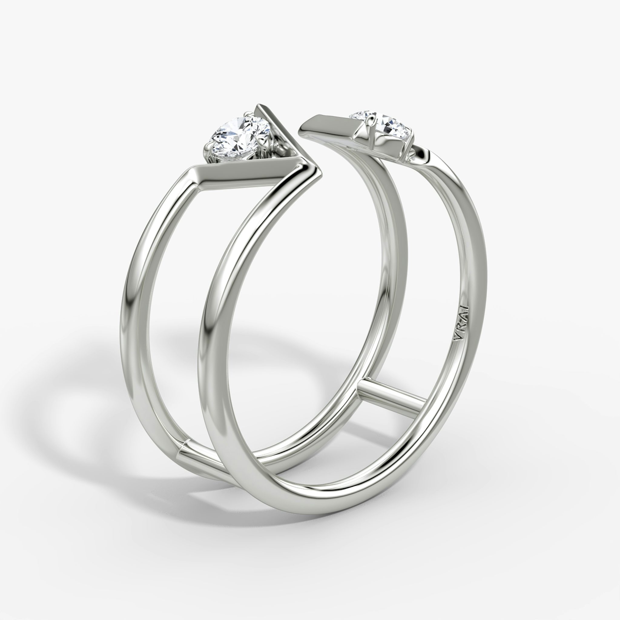VRAI V Double Row Band | Round Brilliant | 14k | White Gold | bandAccent: Plain | diamondSize: petite