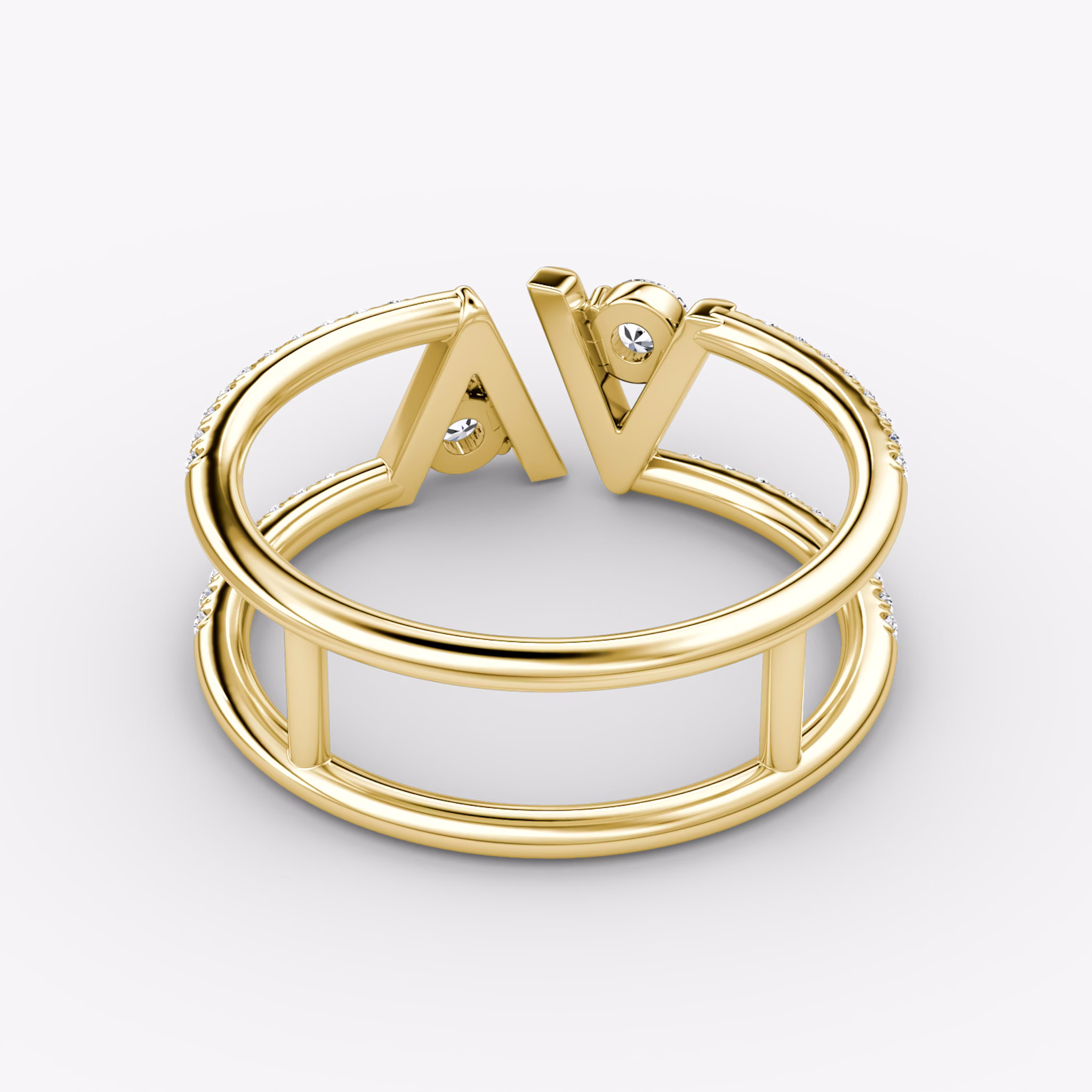 VRAI V Double Row Band | Round Brilliant | 14k | Yellow Gold | bandAccent: Pavé | bandStoneShape: Round Brilliant | diamondSize: petite