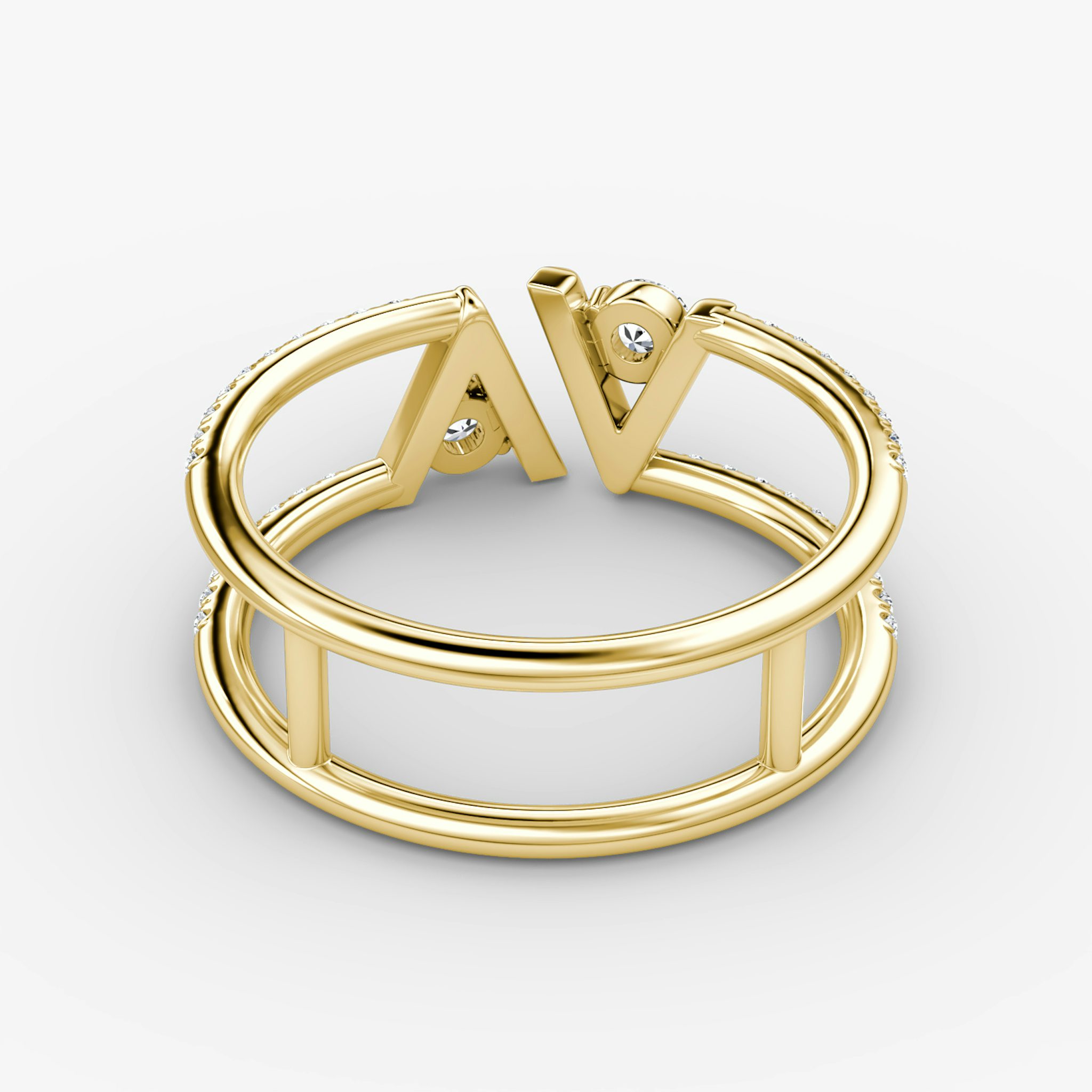 VRAI V Double Row Band | Round Brilliant | 14k | Yellow Gold | bandAccent: Pavé | bandStoneShape: Round Brilliant | diamondSize: petite