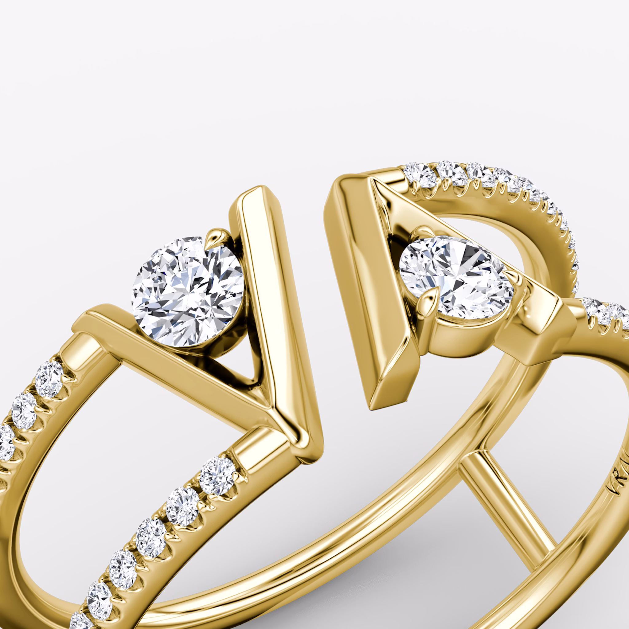 VRAI V Double Row Band | Round Brilliant | 14k | Yellow Gold | bandAccent: Pavé | bandStoneShape: Round Brilliant | diamondSize: petite